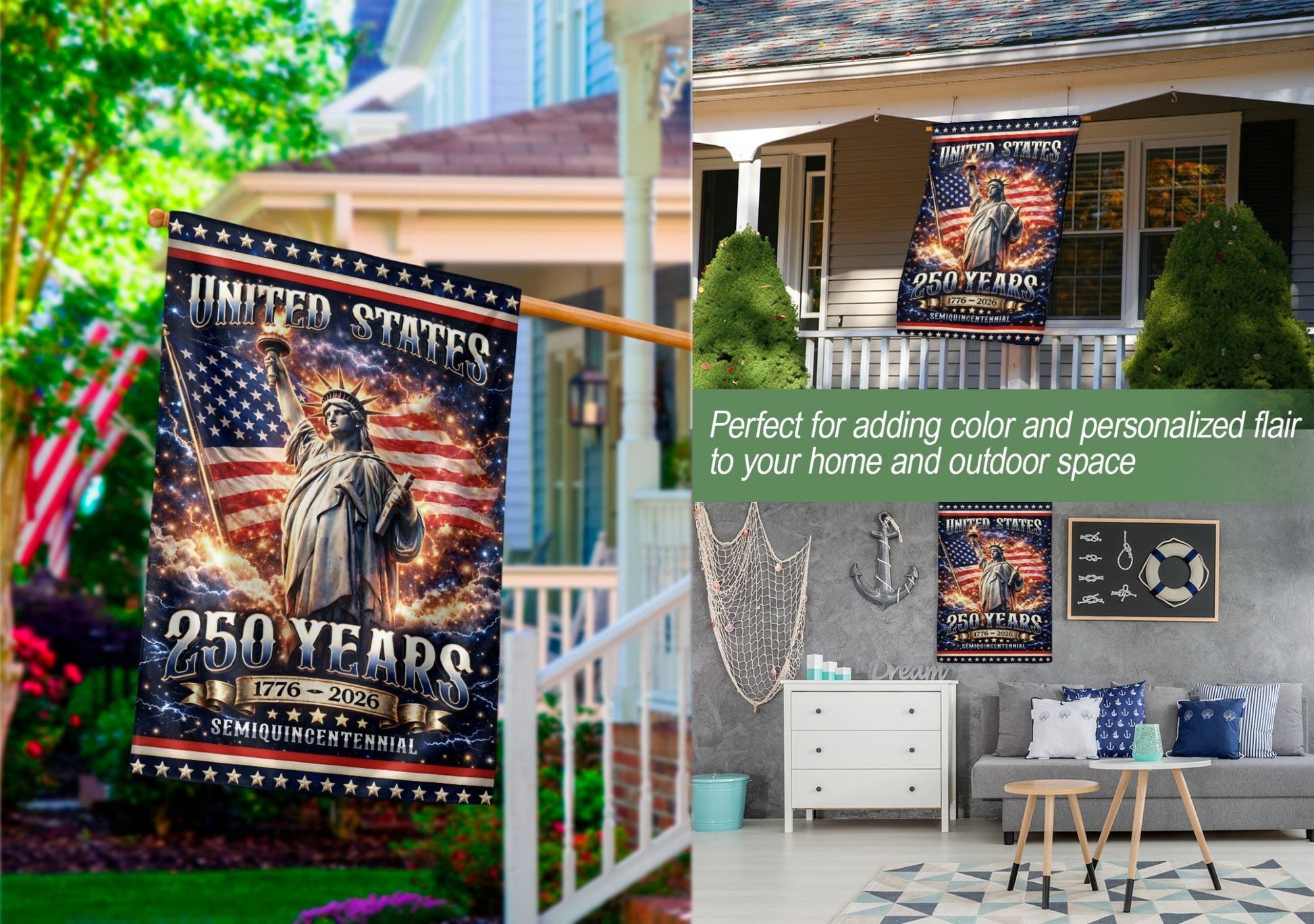 USA 250th Anniversary House Flag 1776-2026 – Statue of Liberty Patriotic Double Sided House Yard Decor - Rust Field Wear