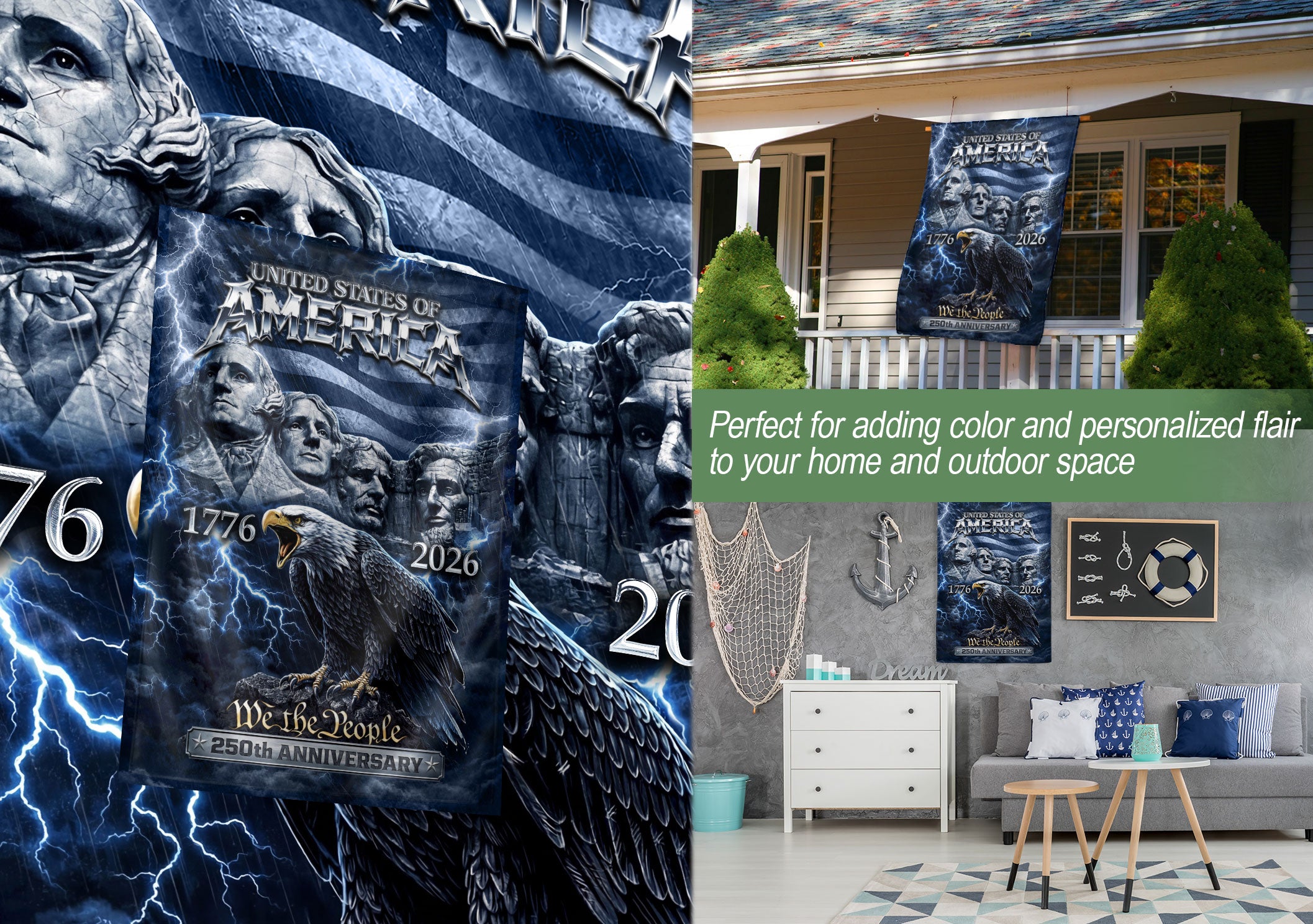 USA 250 Anniversary House Flag 1776-2026 – American 250th Anniversary Flag Patriotic Outdoor Yard Decor