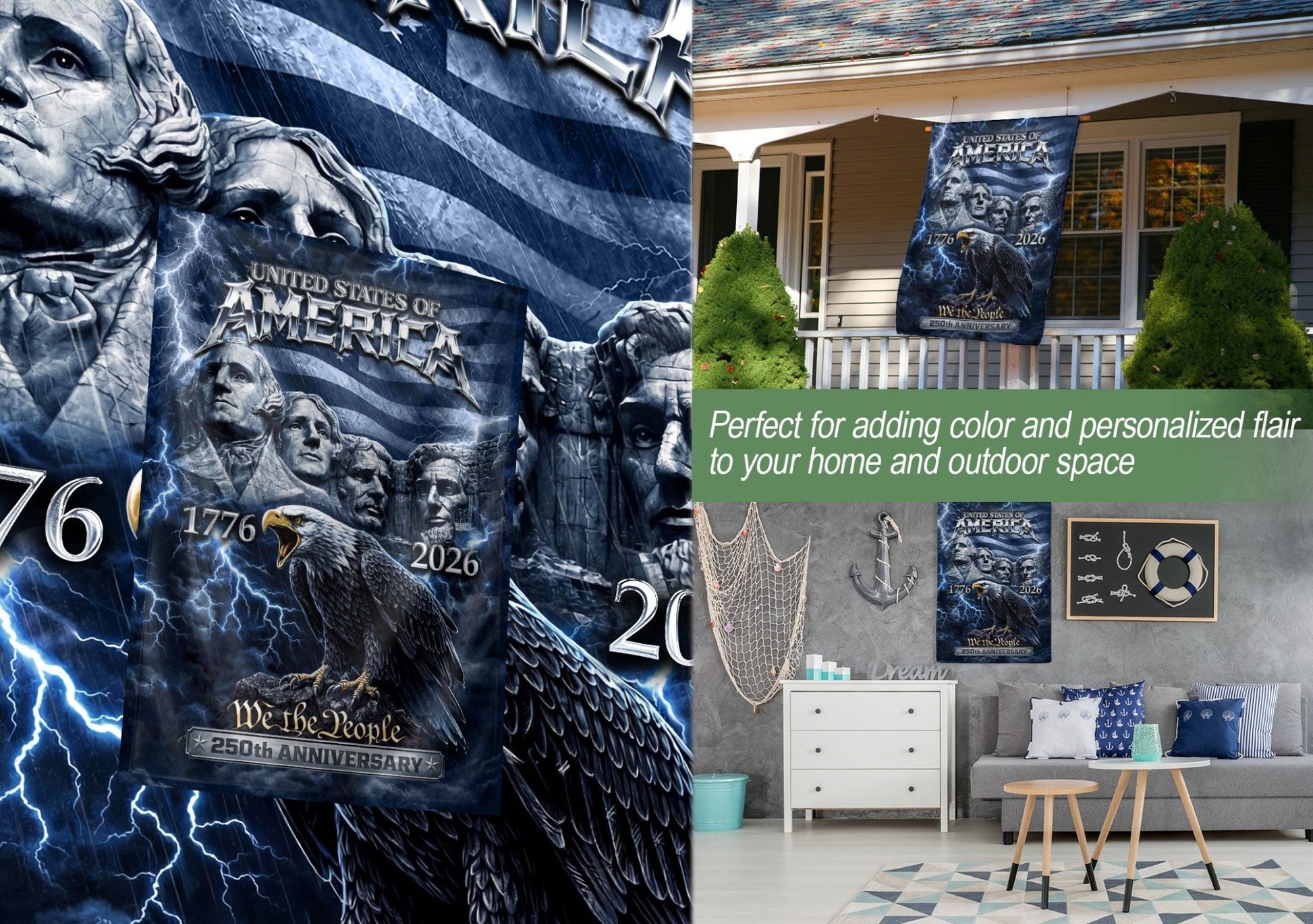 USA 250 Anniversary House Flag 1776-2026 – American 250th Anniversary Flag Patriotic Outdoor Yard Decor - Rust Field Wear
