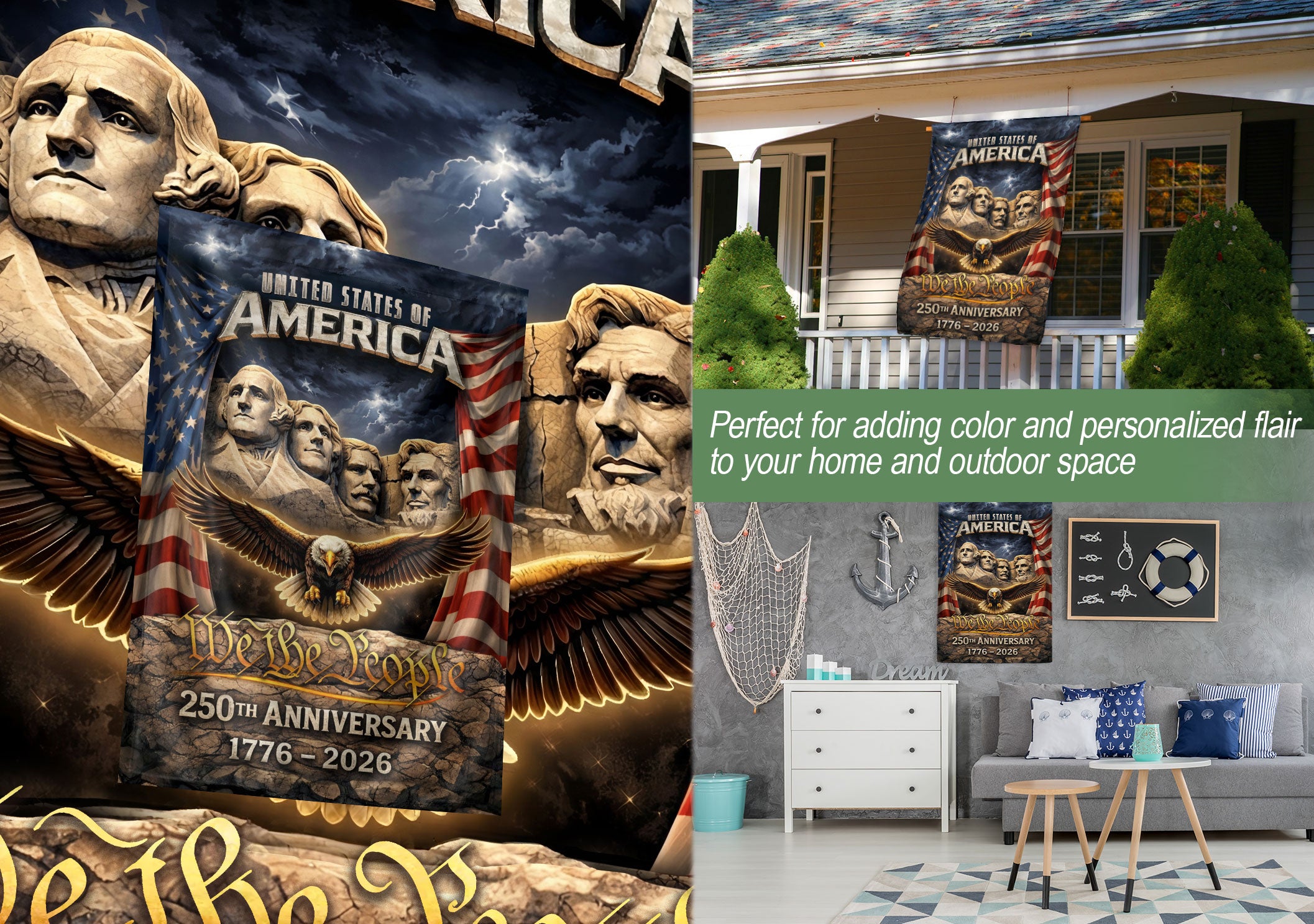 USA 250th Anniversary House Flag 1776-2026, American Flag 250 Year Anniversary, Patriotic Outdoor Yard Decoration