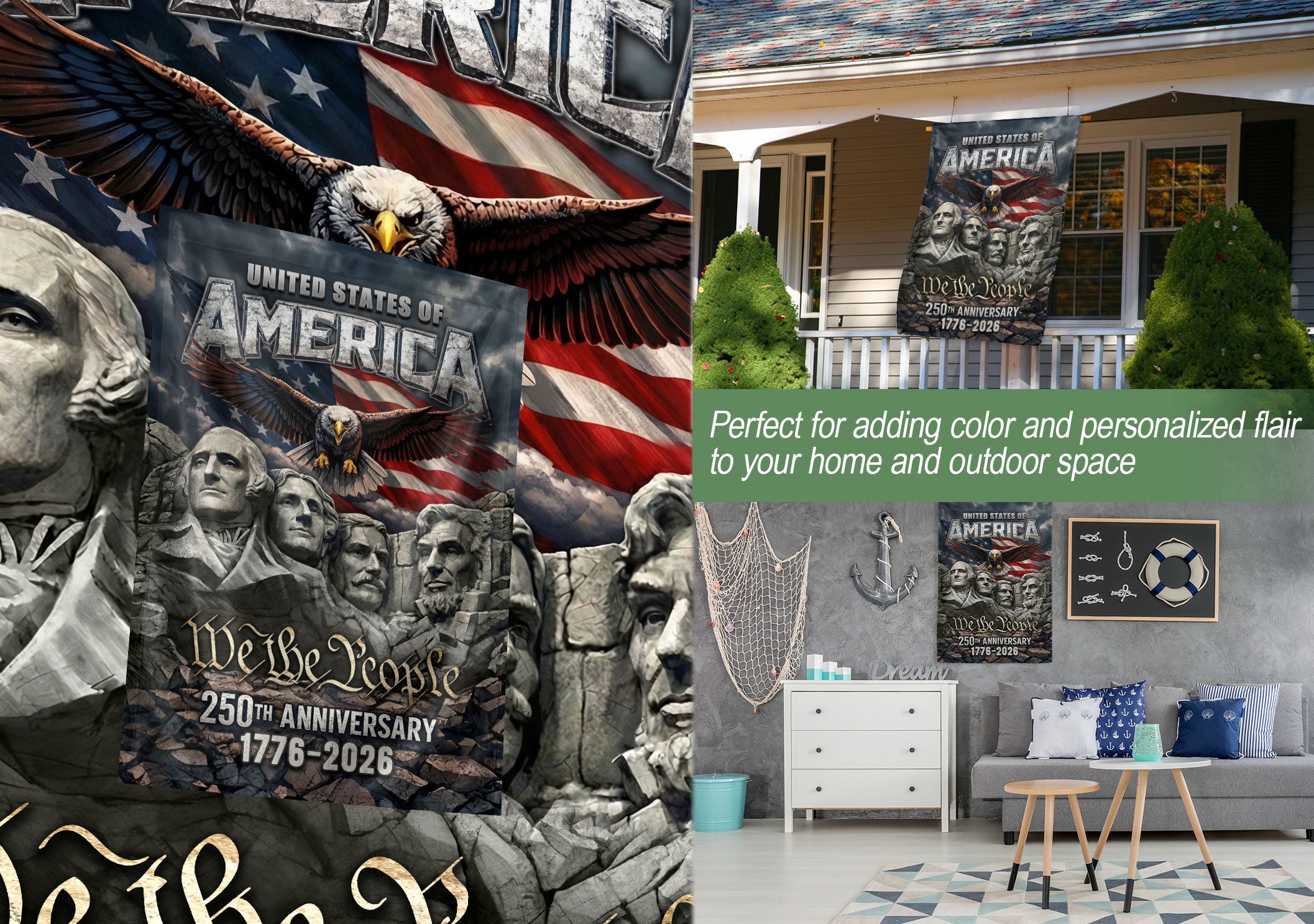USA 250th Anniversary House Flag 1776–2026 – American Flag 250 Year Anniversary Patriotic Eagle We The People Outdoor Yard Decor Flag