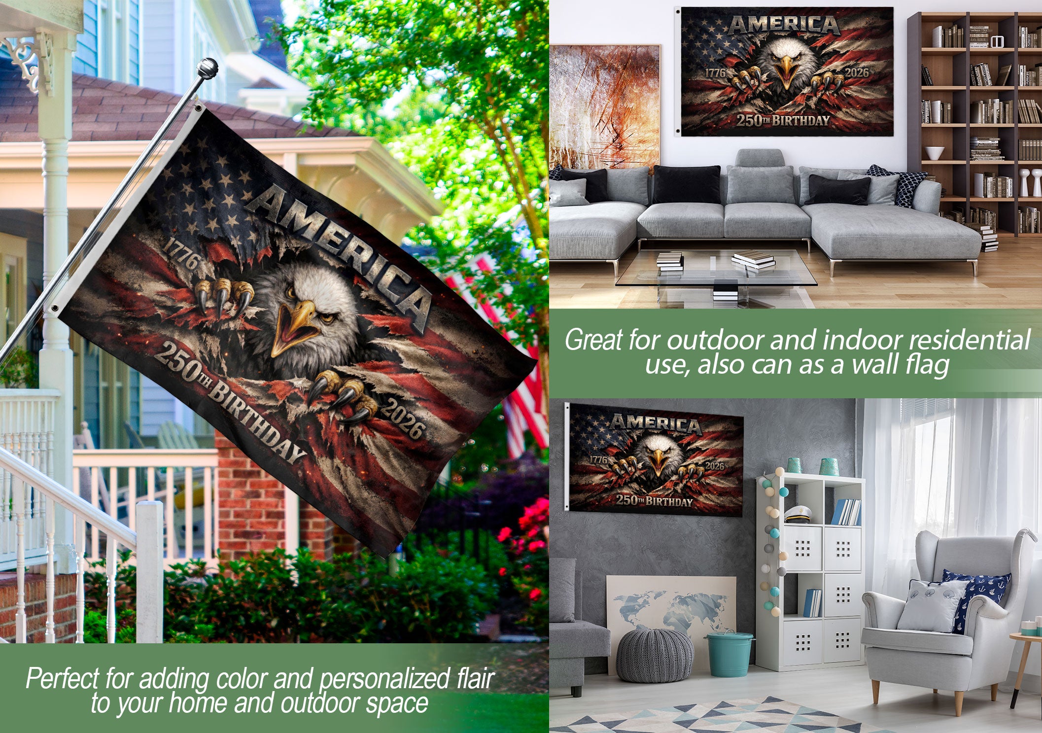 1776-2026 USA 250th Anniversary Flag – Patriotic Eagle Double Sided House Flag