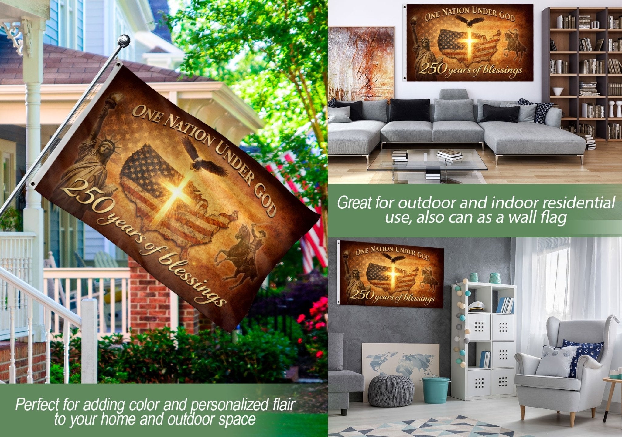 Faith and Freedom Patriotic House Flag Cross Over USA Map Christian Decor - Rust Field Wear