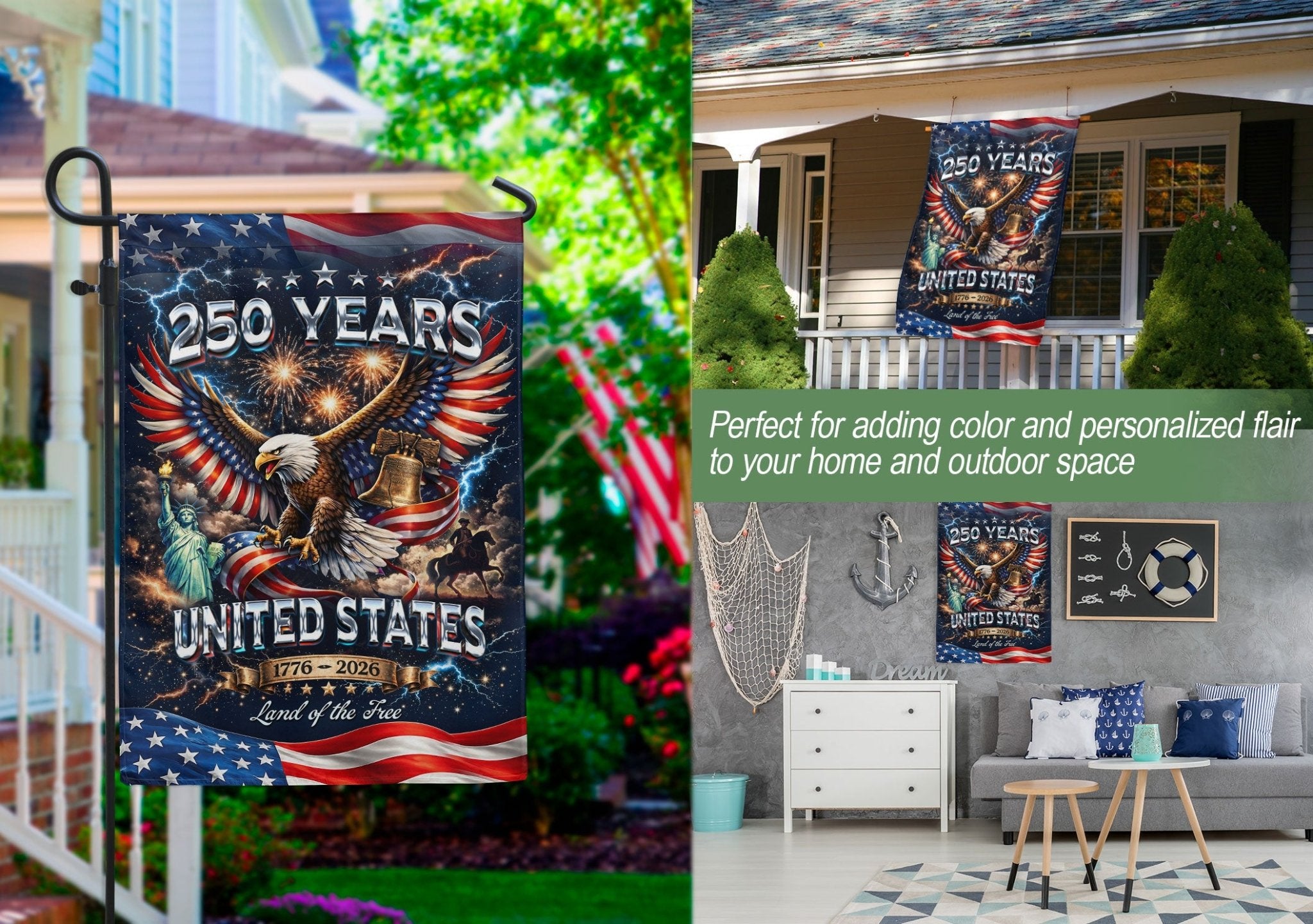 USA 1776-2026 250 Years Garden Flag Patriotic Eagle Yard Decor 12x18inch - Rust Field Wear