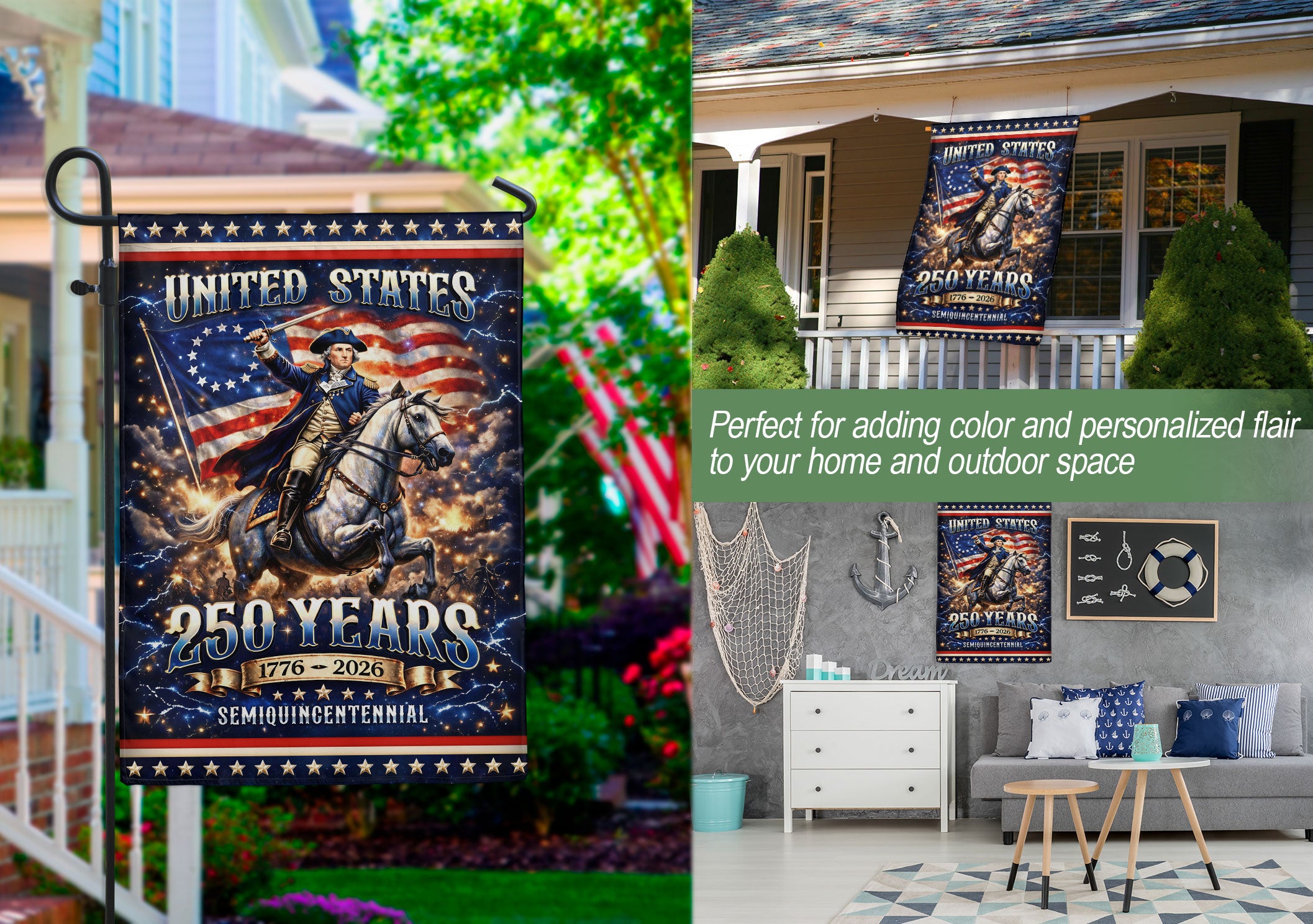 250 Years United States Garden Flag 1776-2026 George Washington Patriotic Yard Banner 12x18inch