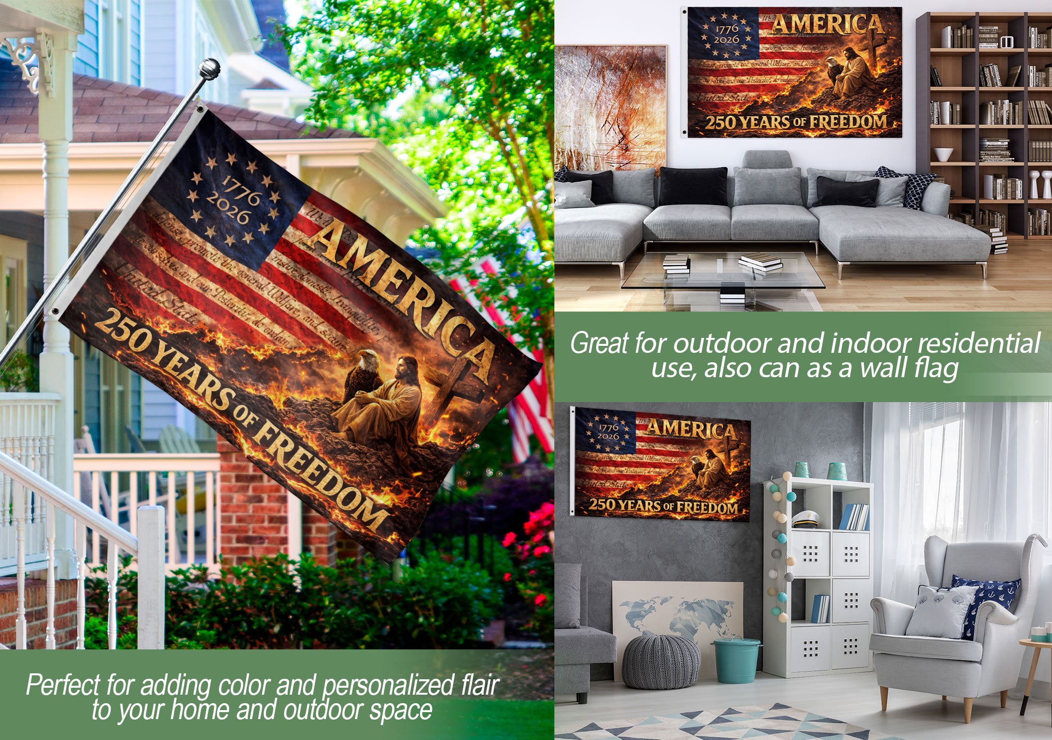 Christian USA 250th Anniversary House Flag 1776–2026 Jesus Eagle Patriotic 250 Years Freedom Flag