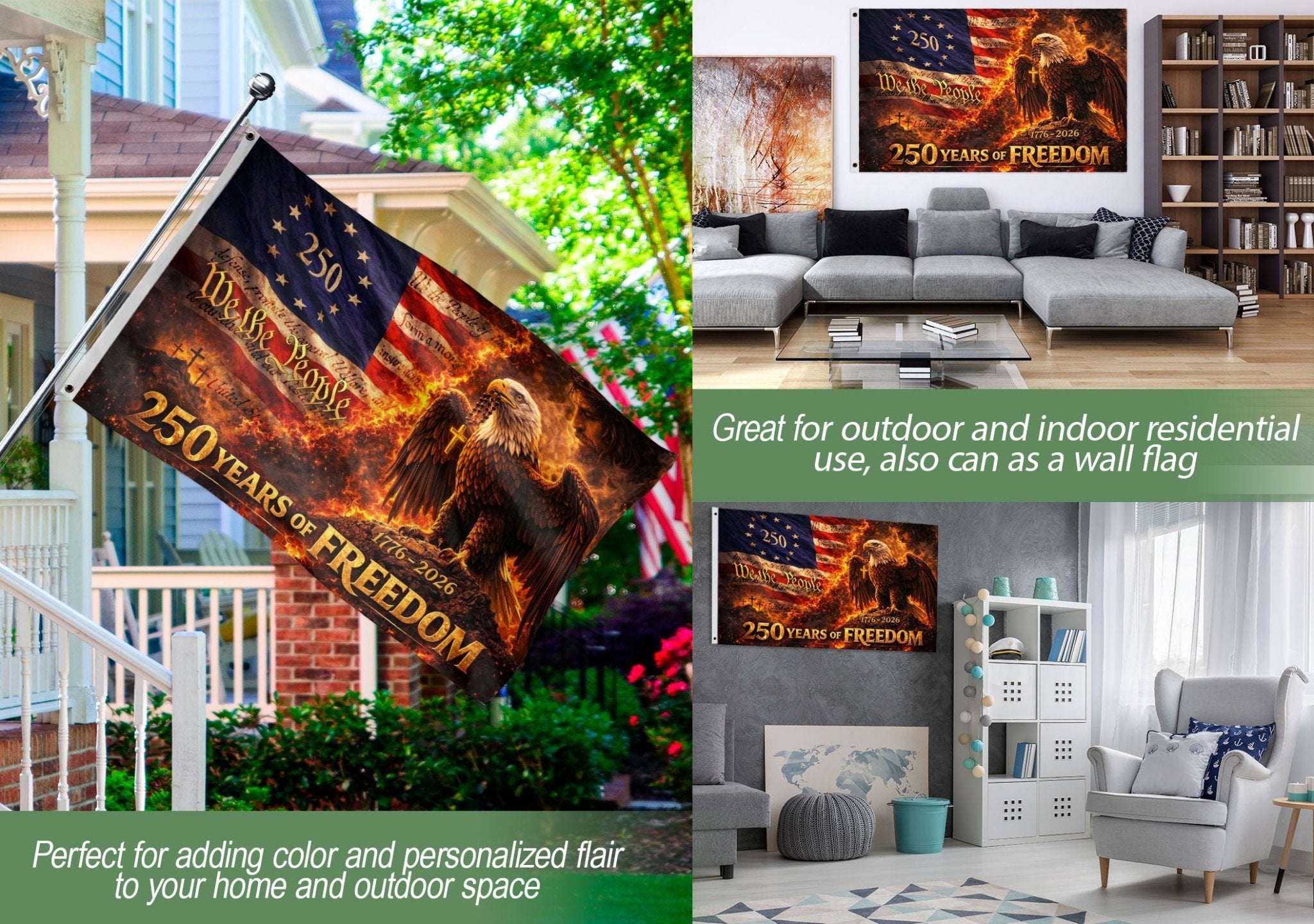 US 1776-2026 Flag 3x5 ft We The People Eagle Cross Patriotic American Banner - Rust Field Wear