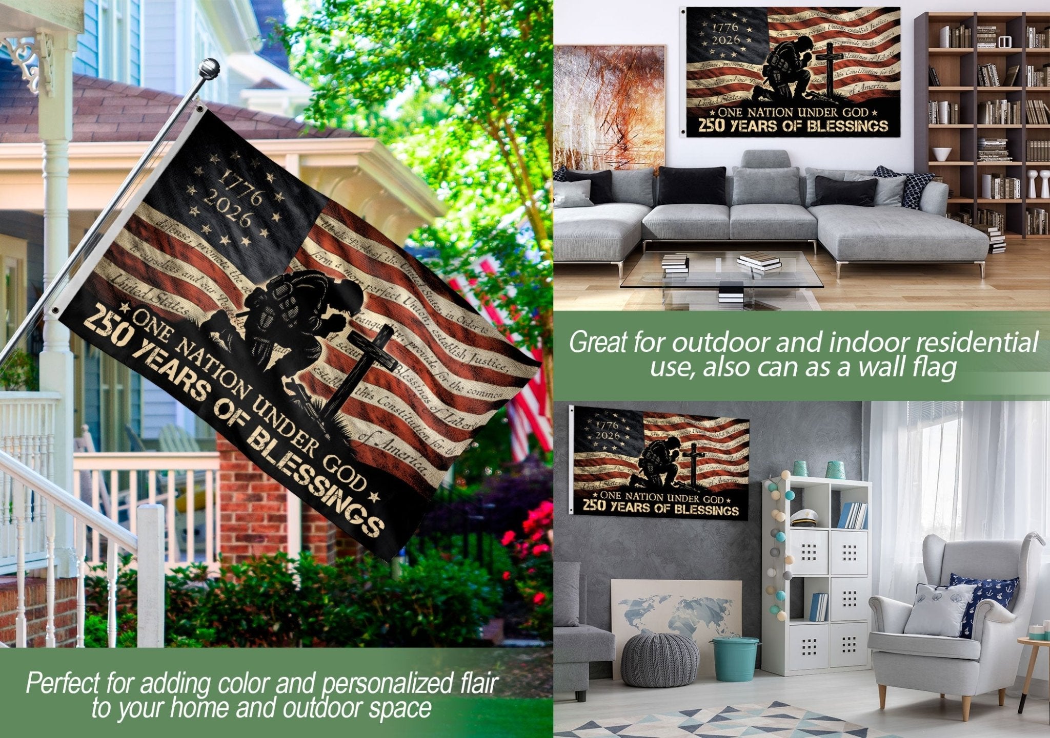 Patriotic Soldier Prayer Christian House Flag One Nation Under God 250 Years Blessings - Rust Field Wear
