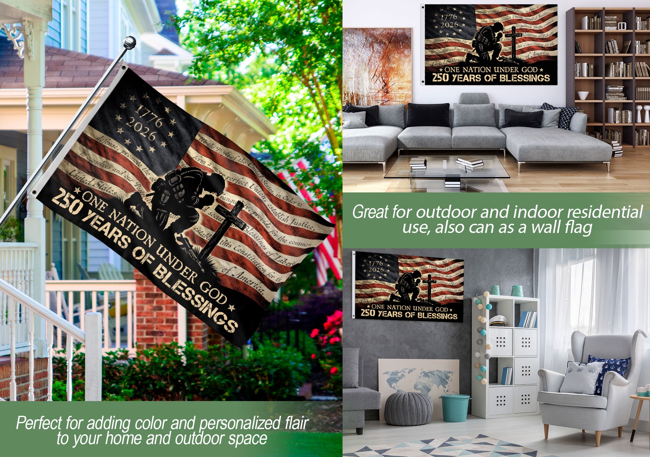 Patriotic Soldier Prayer Christian House Flag One Nation Under God 250 Years Blessings