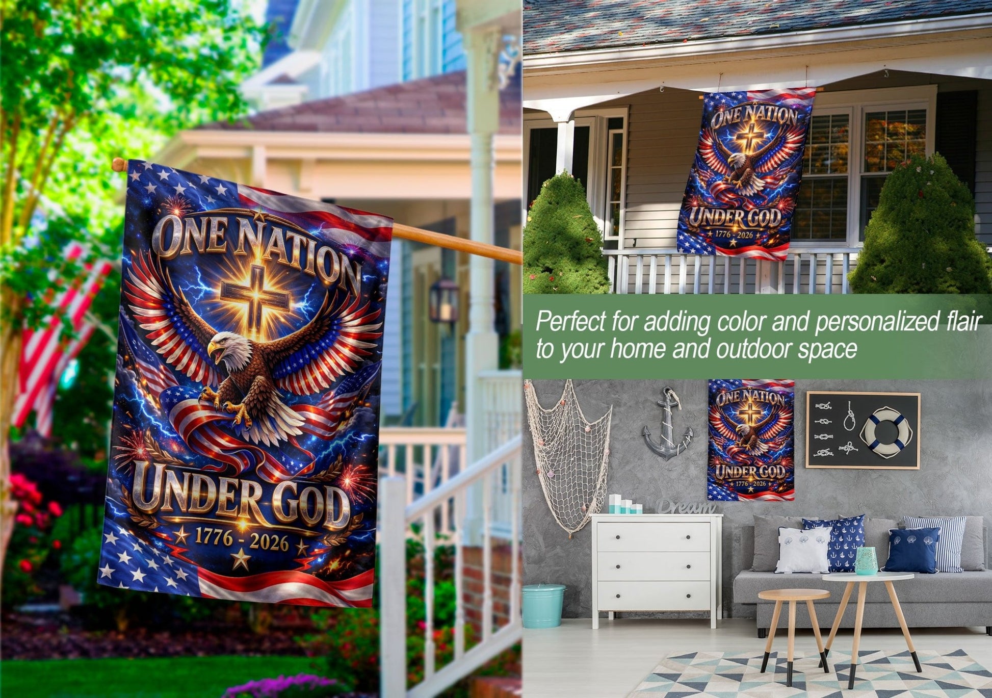 Christian One Nation Under God 250th Anniversary USA Garden Flag 1776–2026 Eagle Cross Patriotic Faith Design - Rust Field Wear
