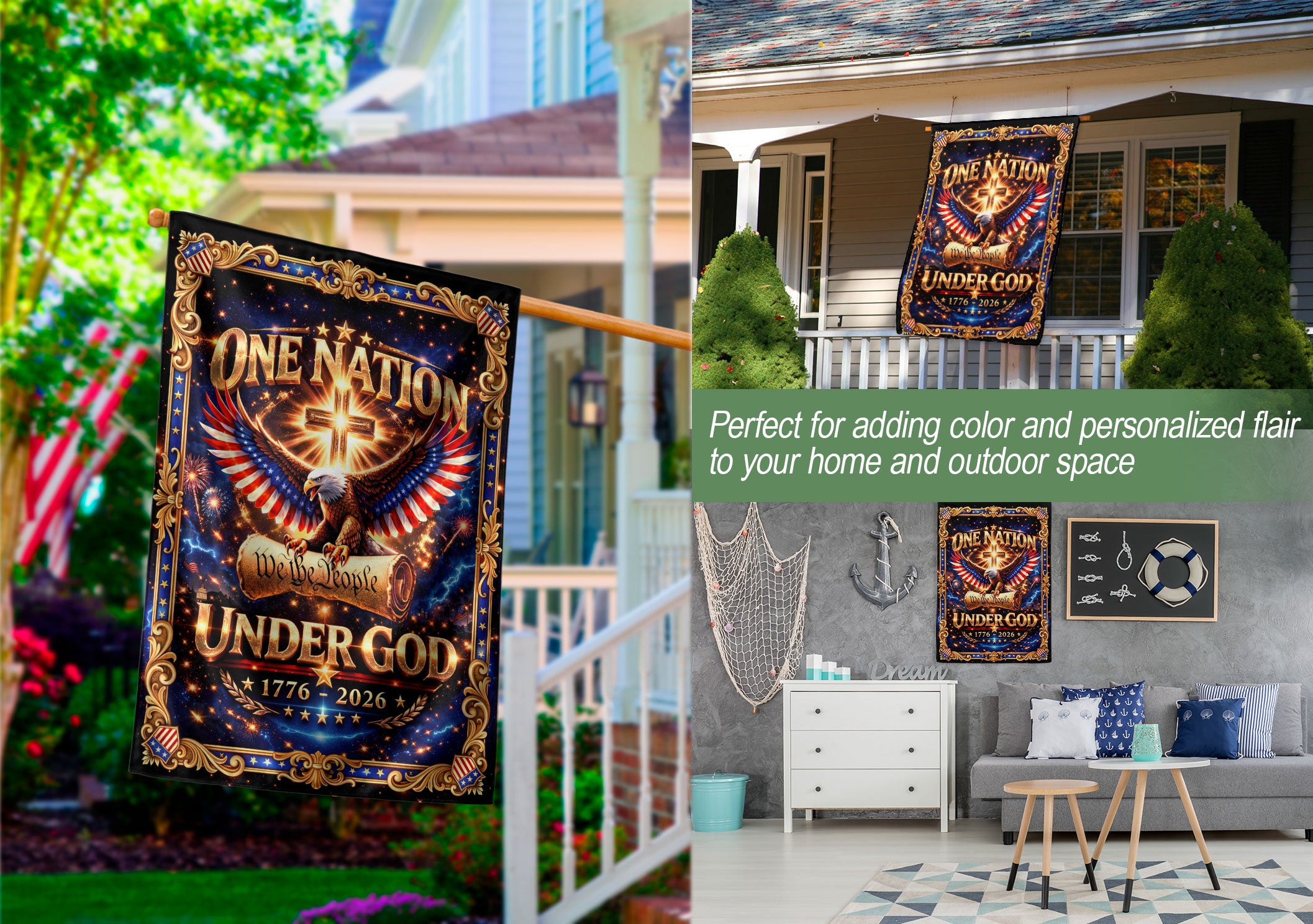 Christian We The People Under God 250th Anniversary USA Garden Flag 1776–2026 Eagle Cross Patriotic Banner