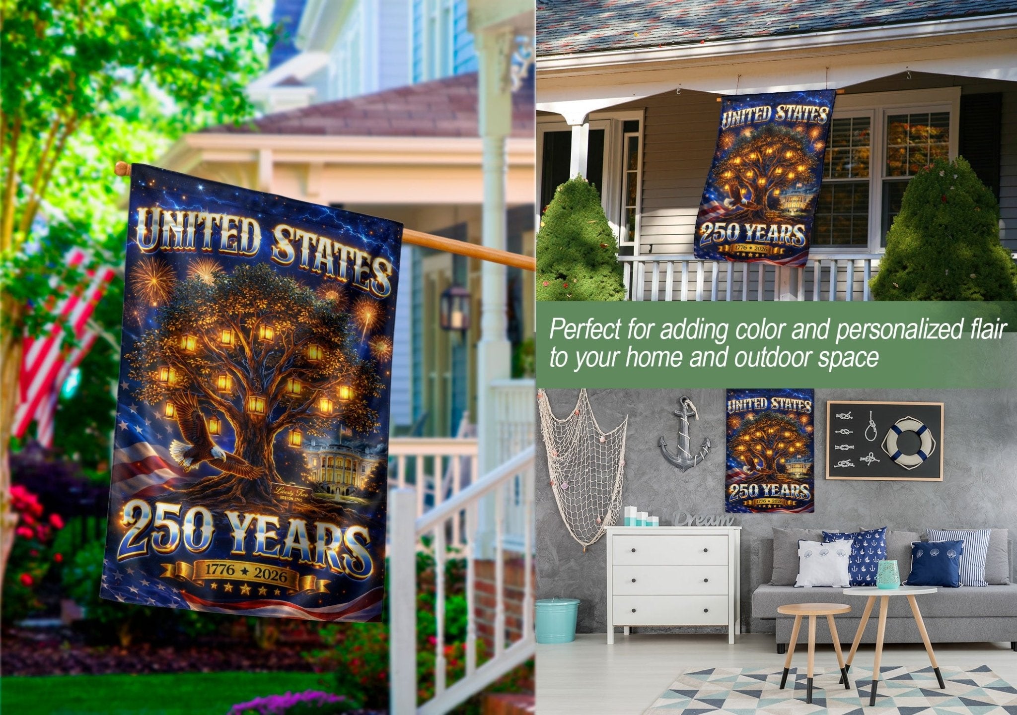 United States 250 Years Garden Flag Freedom Tree Patriotic 1776 2026 Outdoor Banner - Rust Field Wear