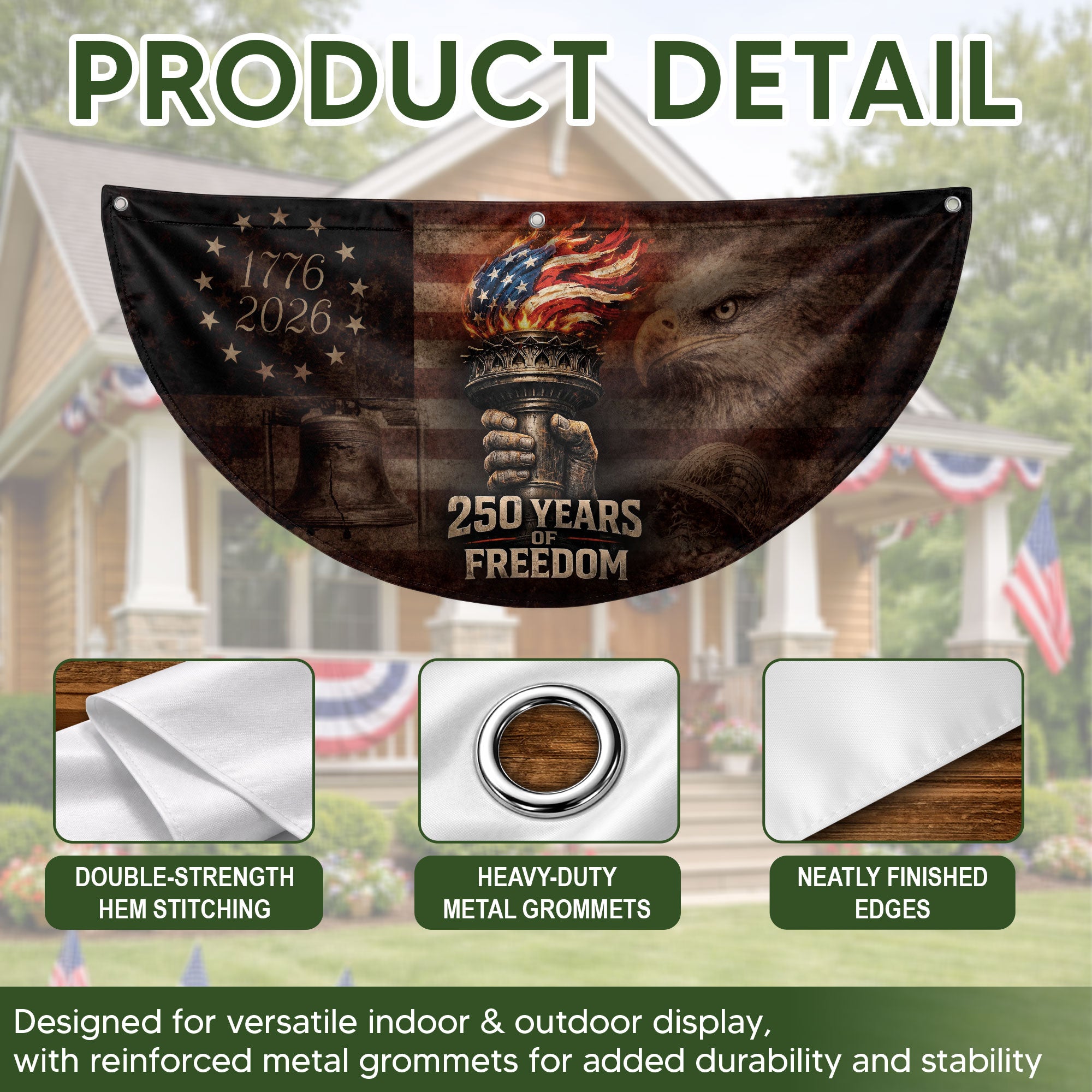250th Anniversary Freedom Flag Fence Banner - Liberty Torch & Eagle Design for 2026 Celebration