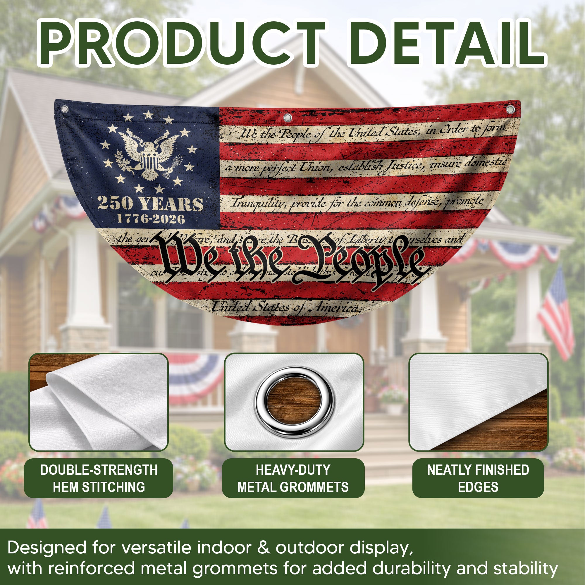 250th Anniversary USA Flag Fence Banner - Patriotic We The People Design for 2026 Celebration