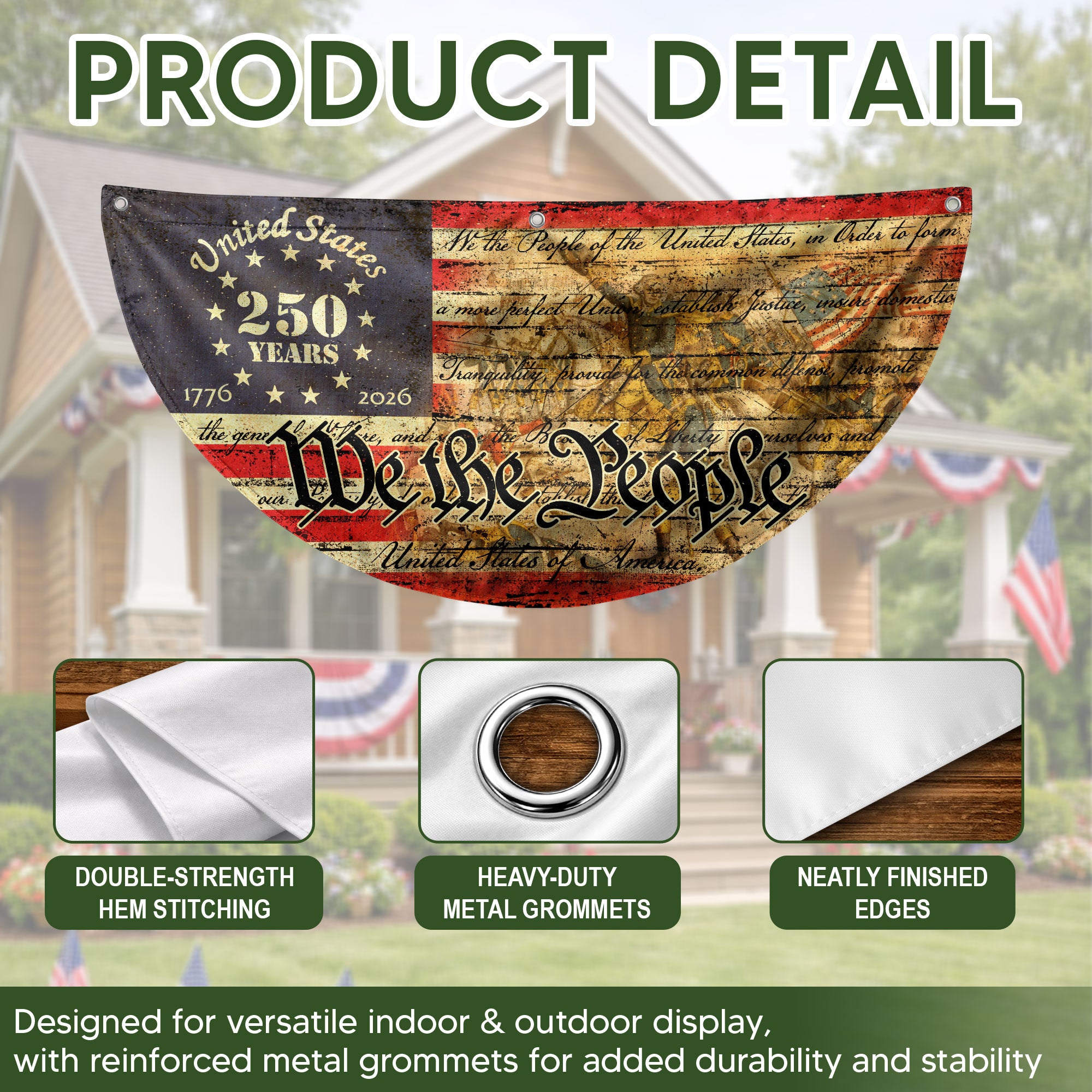USA 250th Anniversary Flag Fence Banner - We The People & Eagle Design for 2026 Celebration.