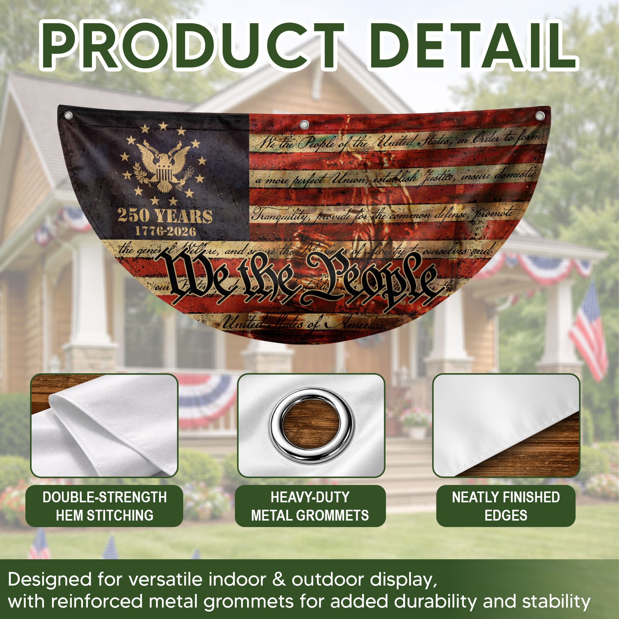250th Anniversary USA Flag Fence Banner - We The People & Eagle Design for 2026 Celebration