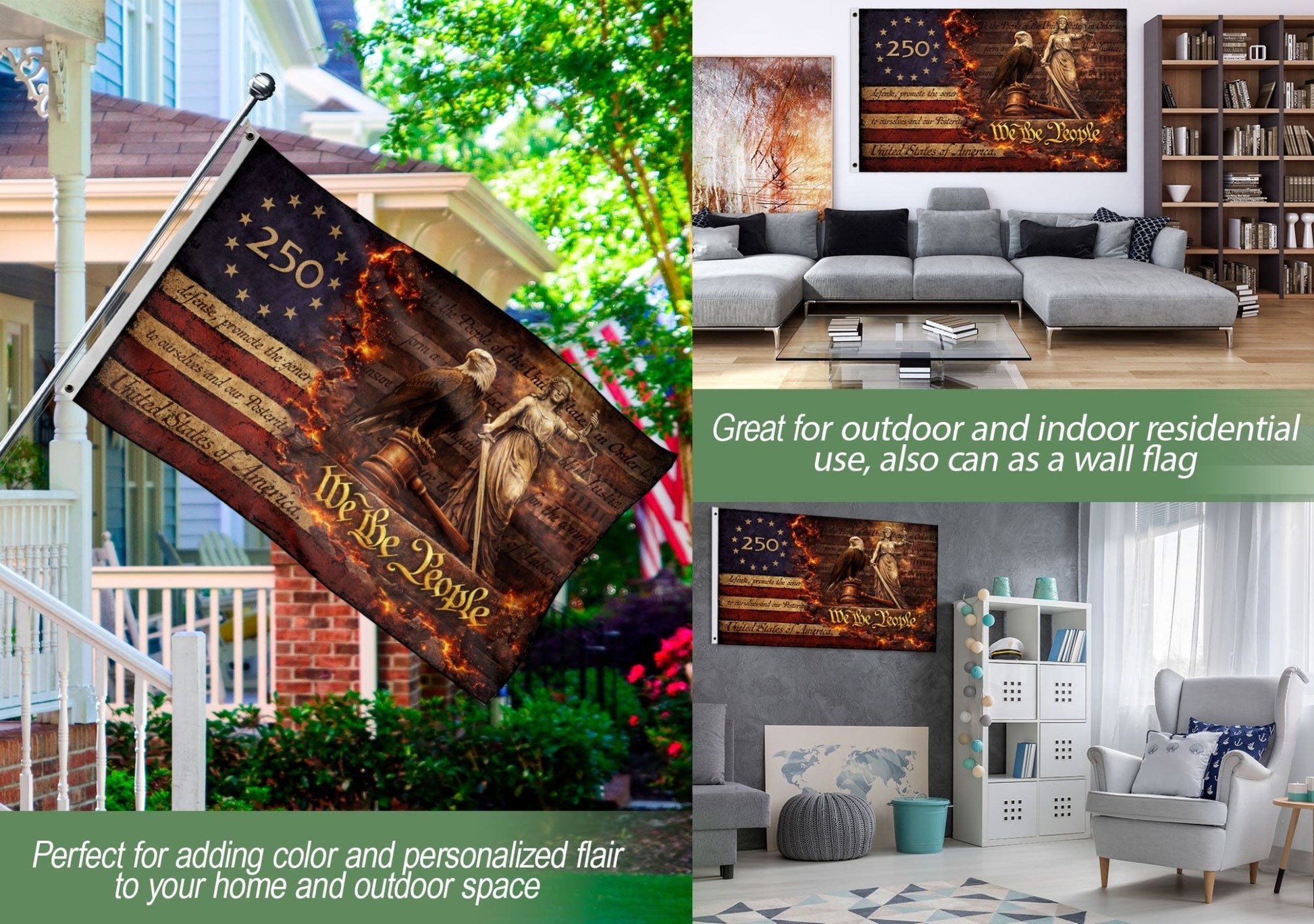 Patriotic Eagle Justice House Flag 1776-2026 We The People 250 Years of Blessings Decor - Rust Field Wear
