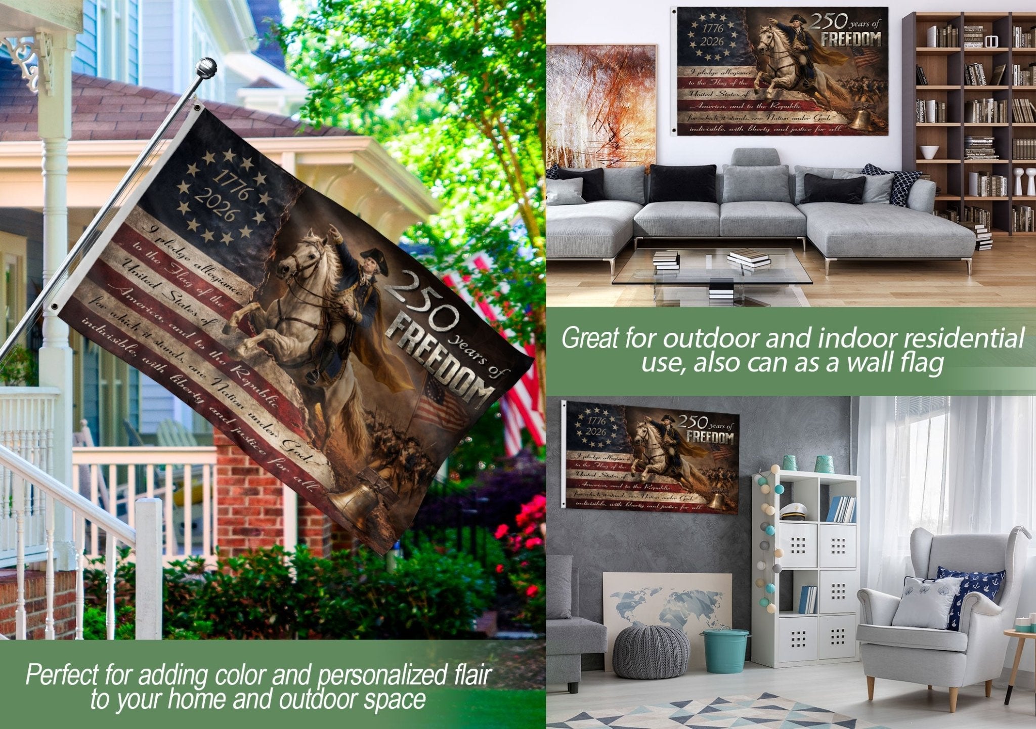 George Washington 250 Years of Freedom House Flag 1776-2026 Patriotic Eagle Decor - Rust Field Wear