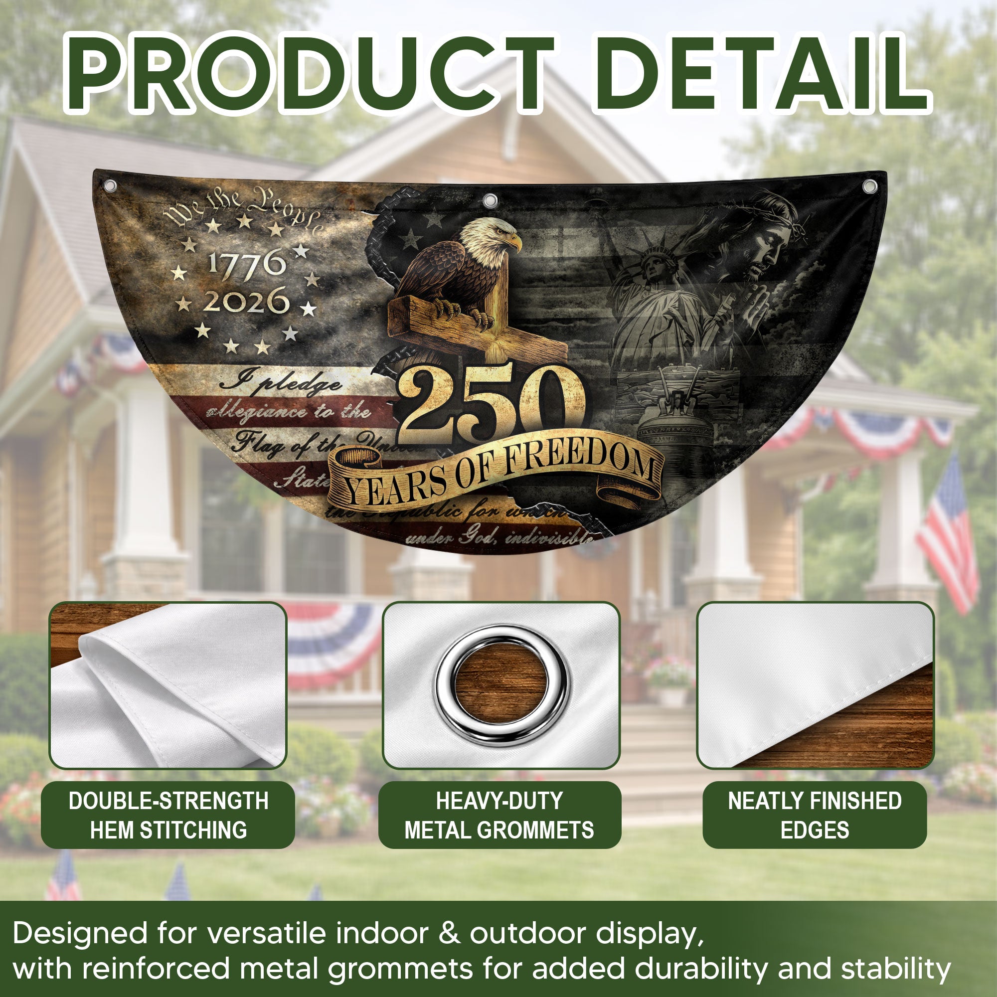 Fence Flag 250th Anniversary USA Flag 1776-2026 Eagle Patriotic 250 Year American Anniversary Flag Decor