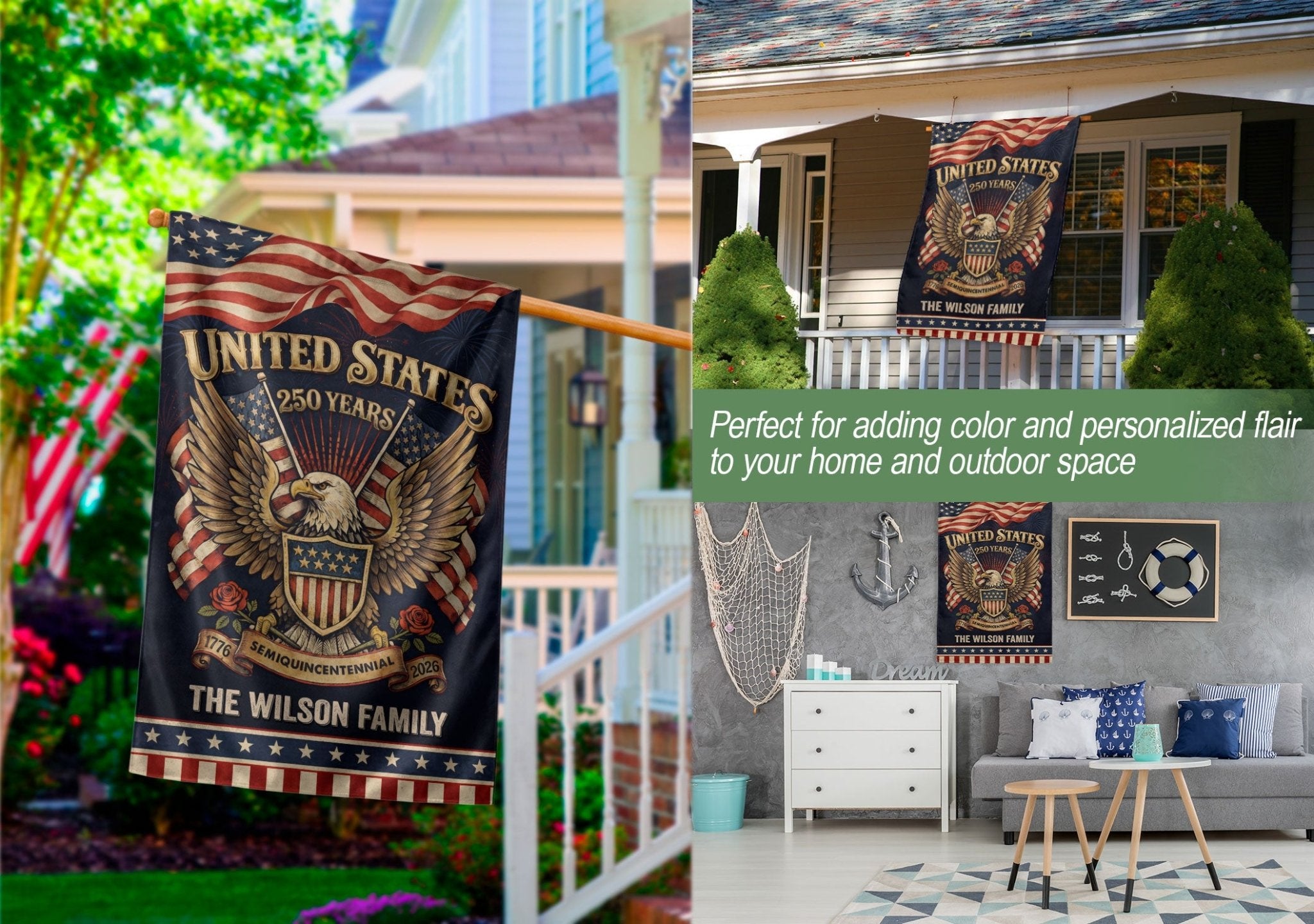 United States 250 Years Patriotic Garden Flag Custom Family Name Eagle Outdoor Decor - Rust Field Wear