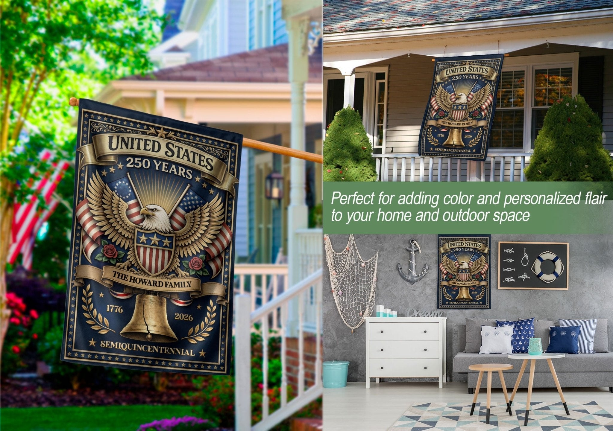 United States 250 Years Eagle Garden Flag Custom Family Name Patriotic Outdoor Decor - Rust Field Wear