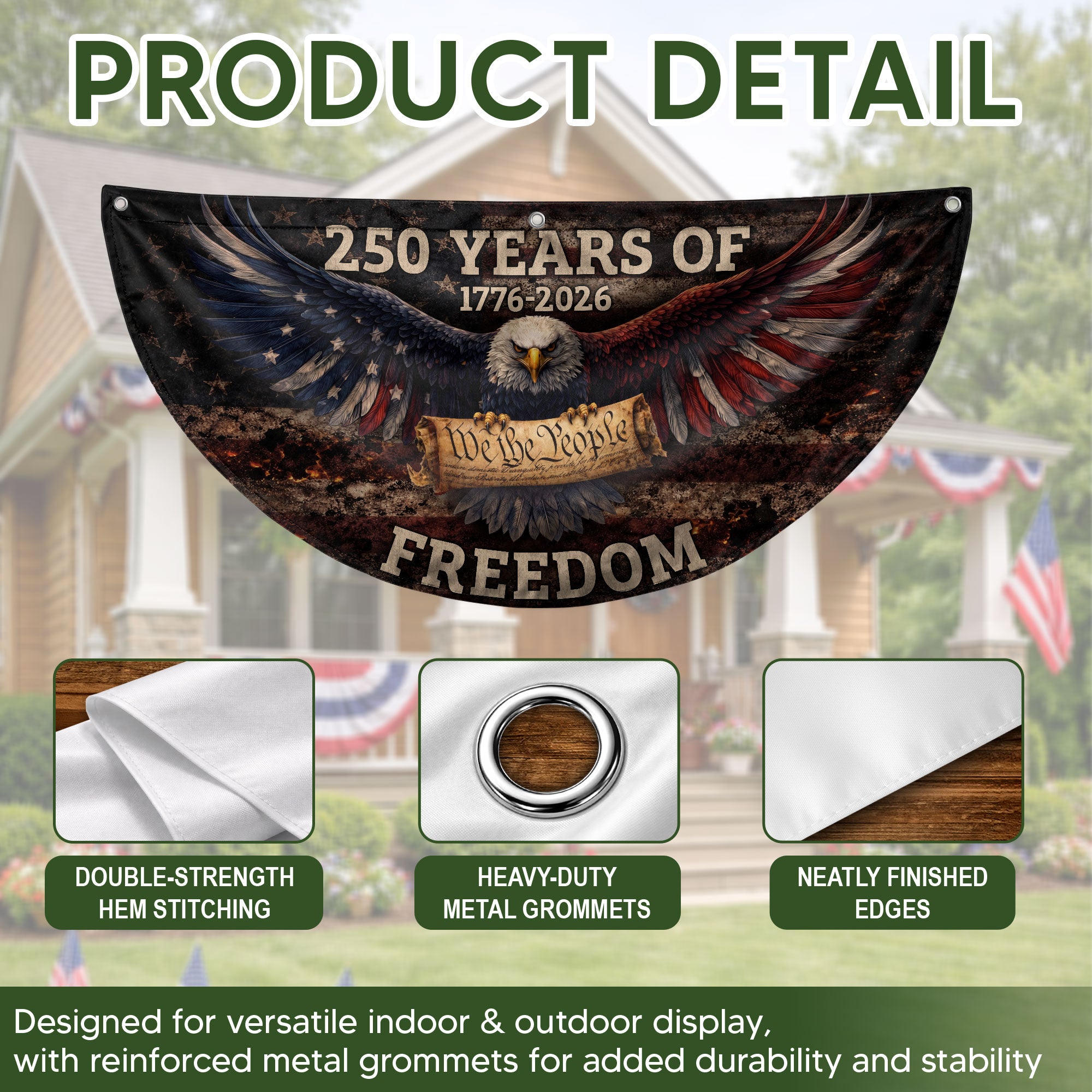 Fence Flag USA 250th Anniversary 1776–2026, American Eagle Patriotic 250 Year Flag, Outdoor Banner Decor