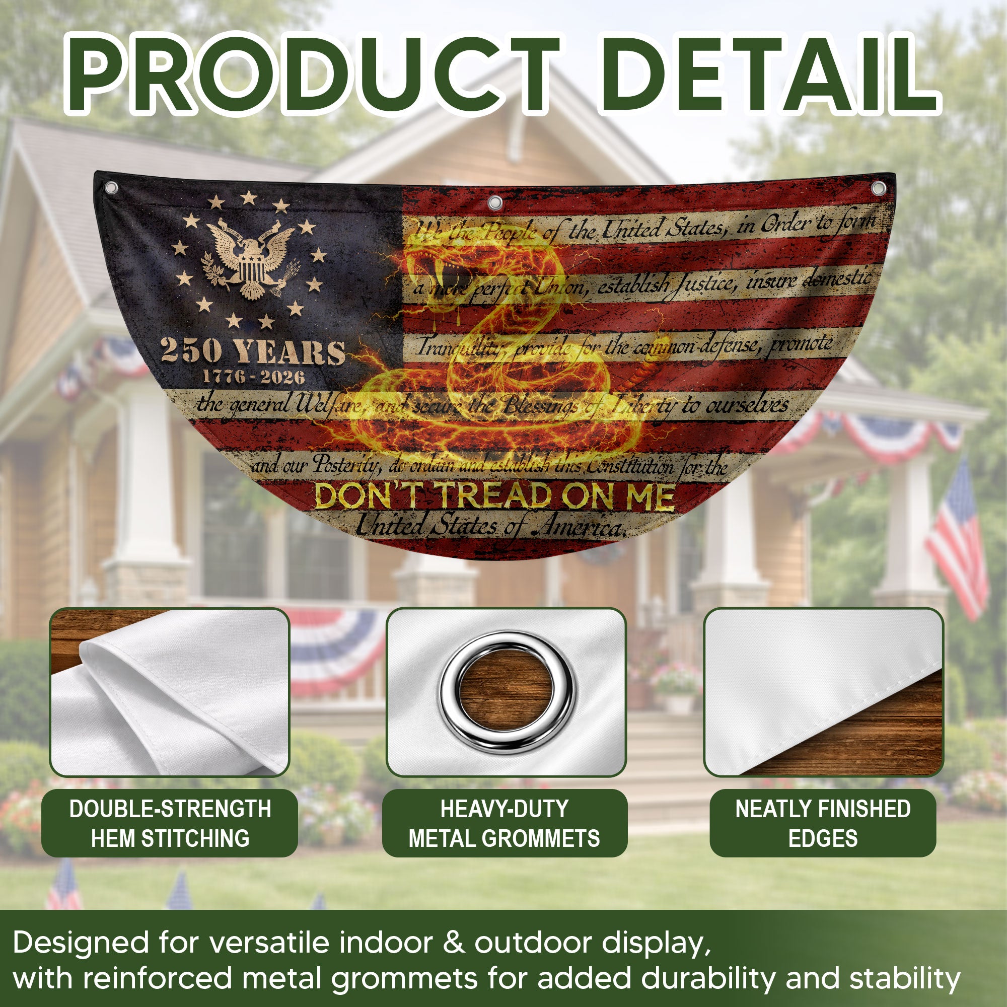 Fence Flag USA 250th Anniversary 1776–2026, Patriotic 250 Year American Flag Banner Decor