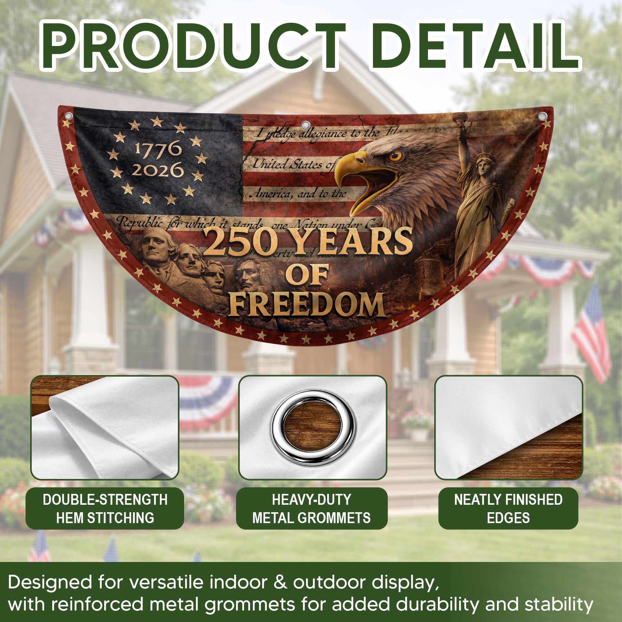 Fence Flag 250th Anniversary USA Flag 1776-2026 American Freedom Banner Decor