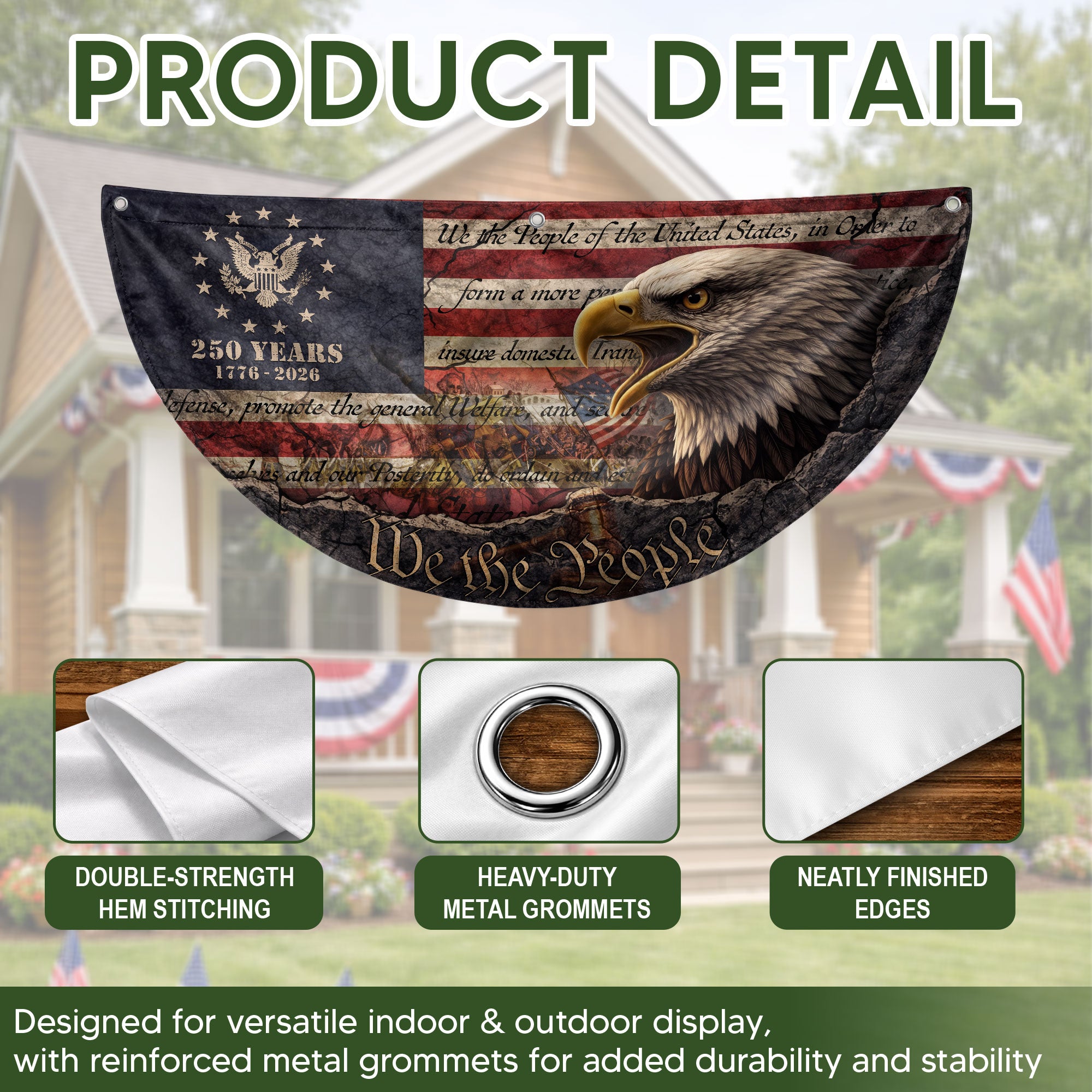 Fence Flag 250th Anniversary USA Flag 1776-2026 Eagle Patriotic Banner 250 Year American Anniversary Flag Decor