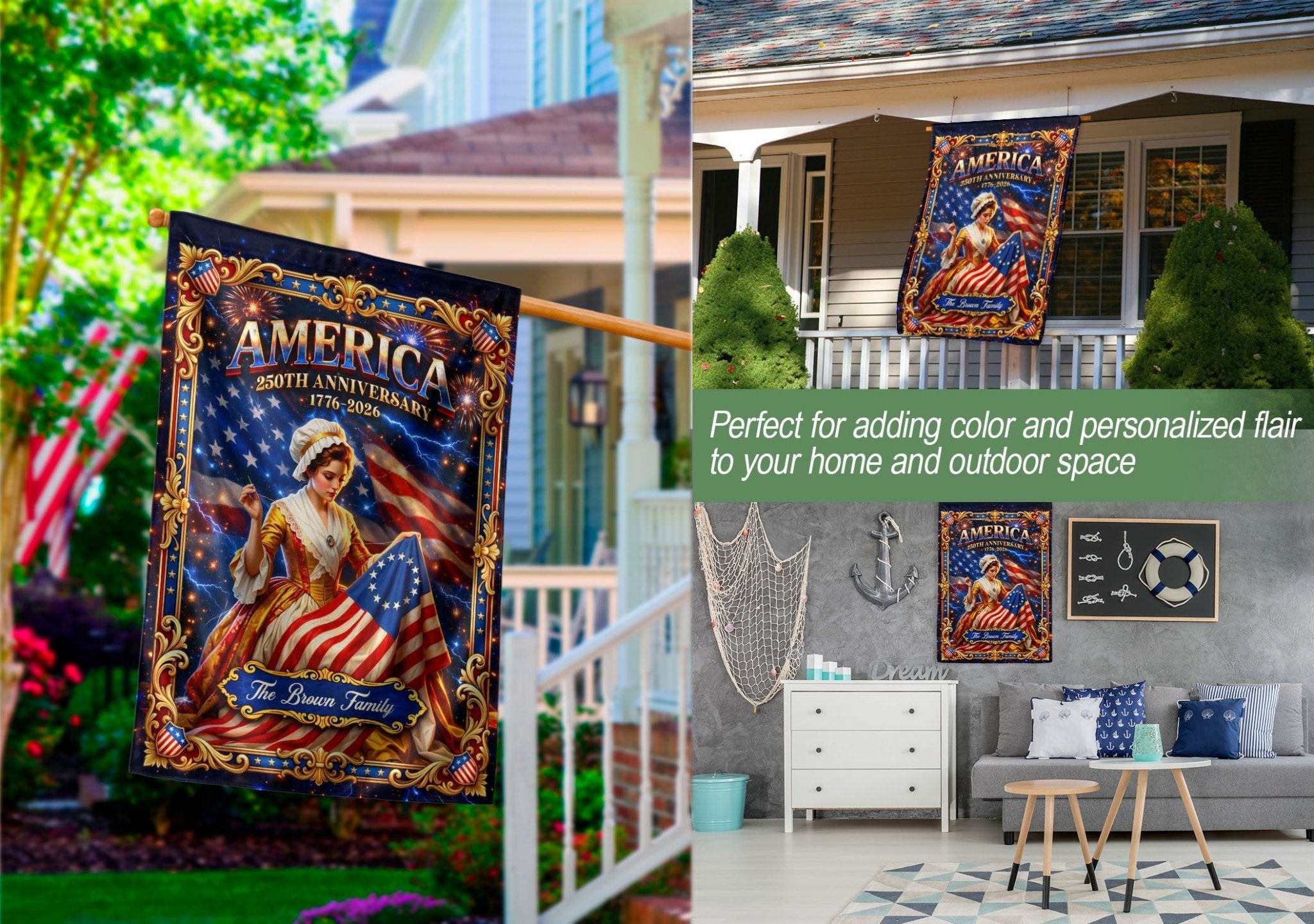 Custom Family Name Garden Flag America 250th Anniversary Betsy Ross Patriotic Banner - Rust Field Wear