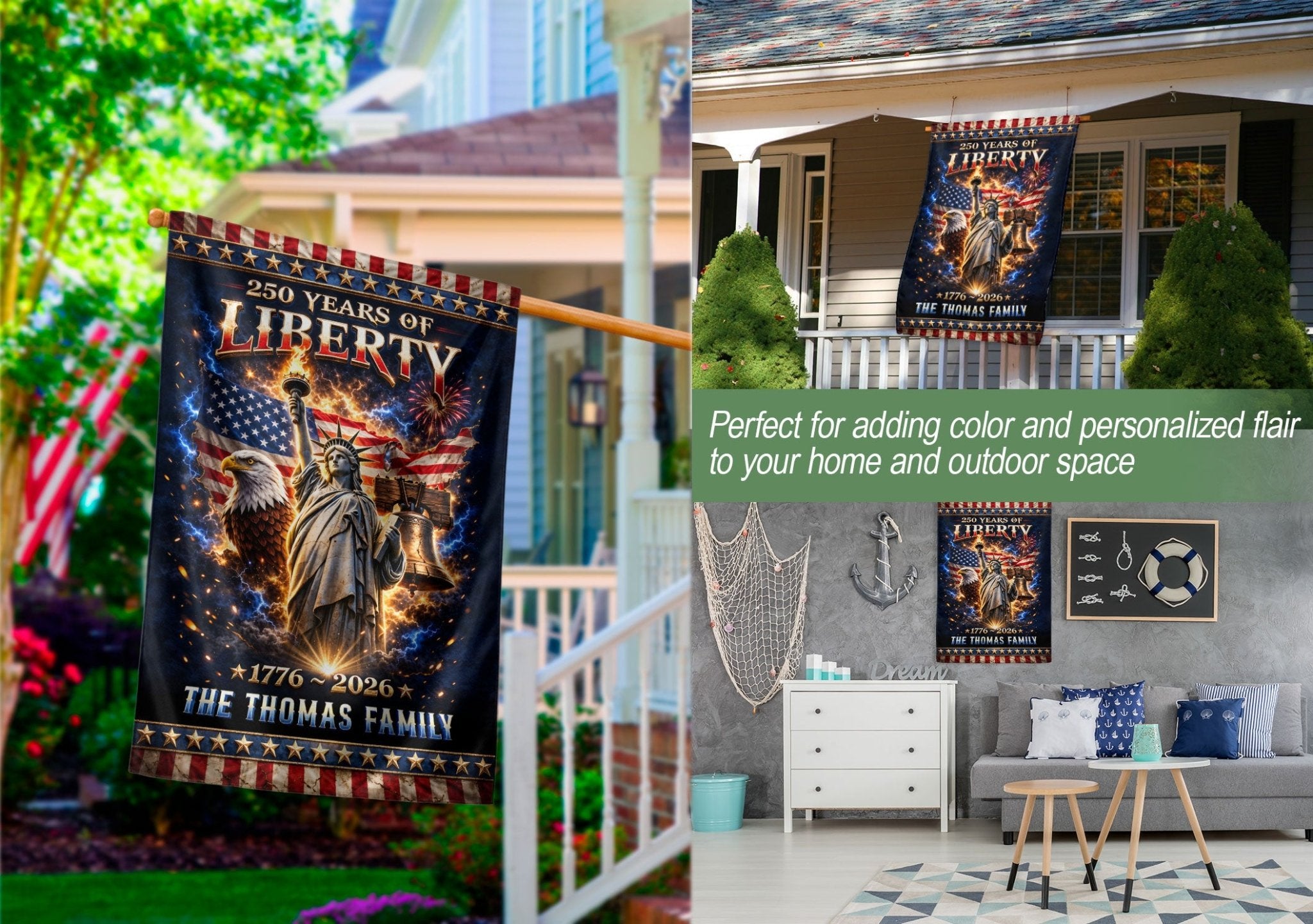 Personalized 250 Years USA Garden Flag – Patriotic Liberty & Eagle Design (1776–2026) - Rust Field Wear