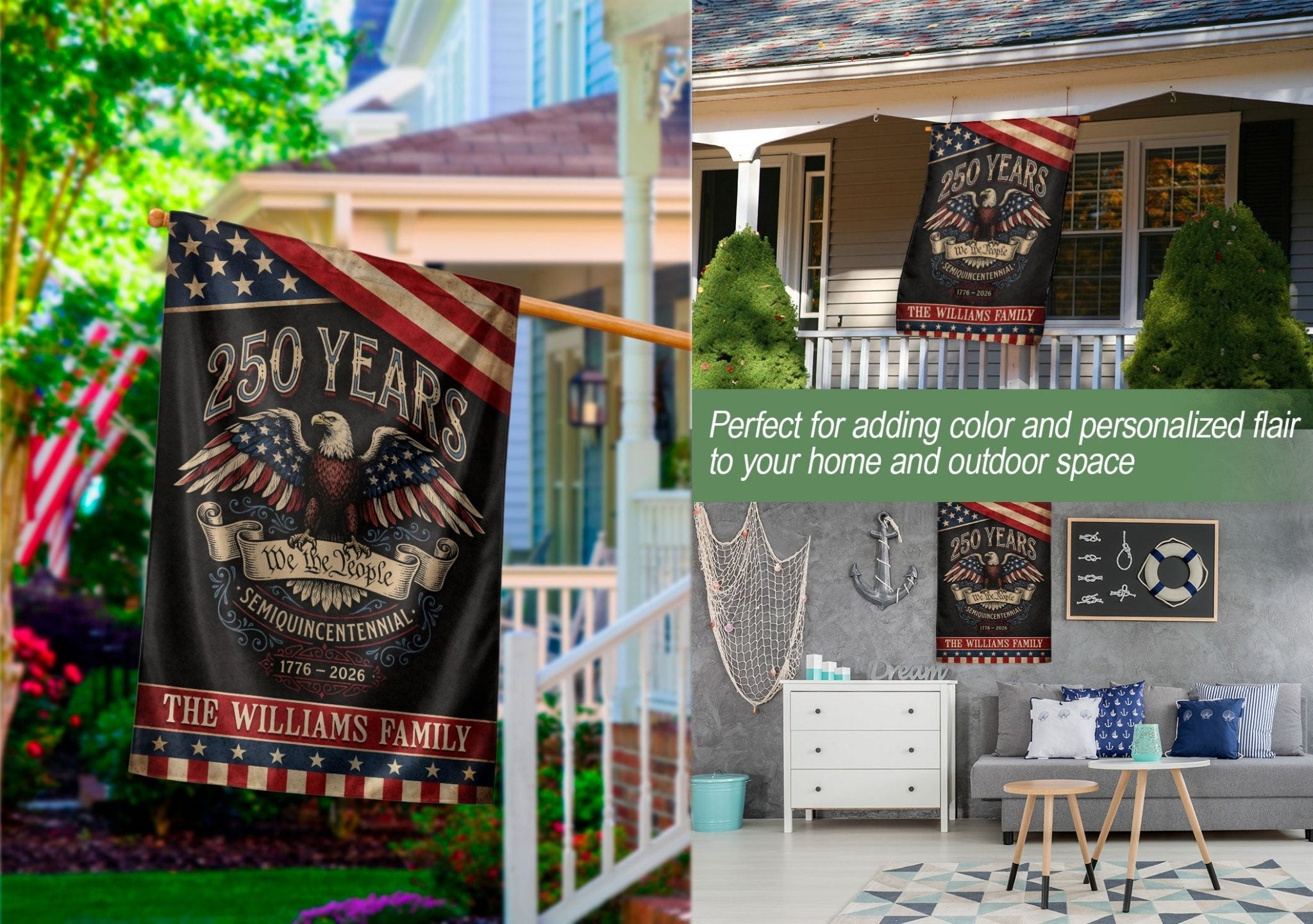 Personalized USA Heritage Garden Flag – 250-Year Tribute Featuring Eagle & “We The People” (1776–2026) - Rust Field Wear