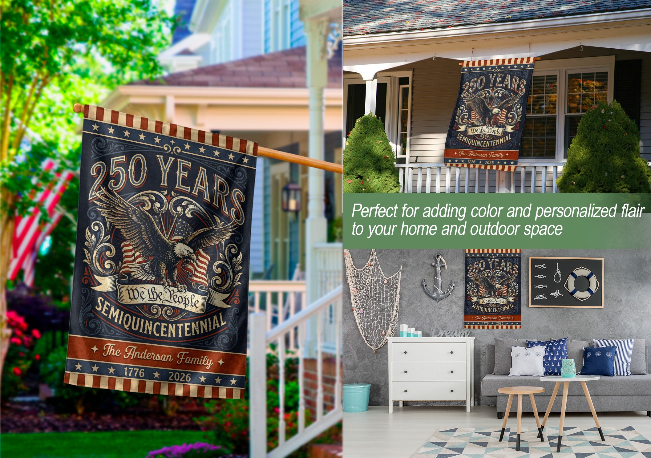 Personalized American Milestone Garden Flag – 250 Years Celebration with Eagle & “We the People” Design (1776–2026)