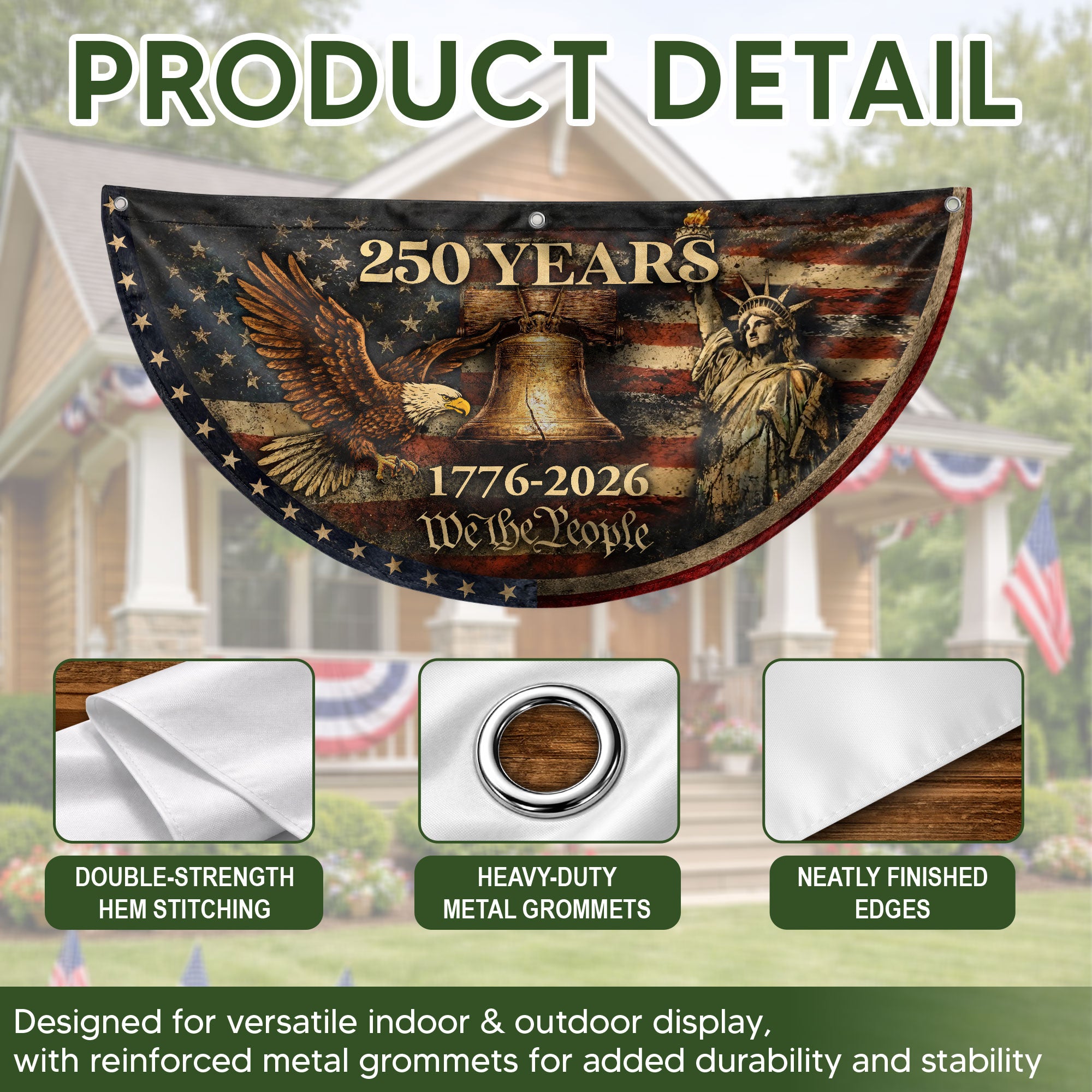 250 Years Fence Flag 1776-2026 We The People Eagle Liberty Bell Patriotic Flag Decor