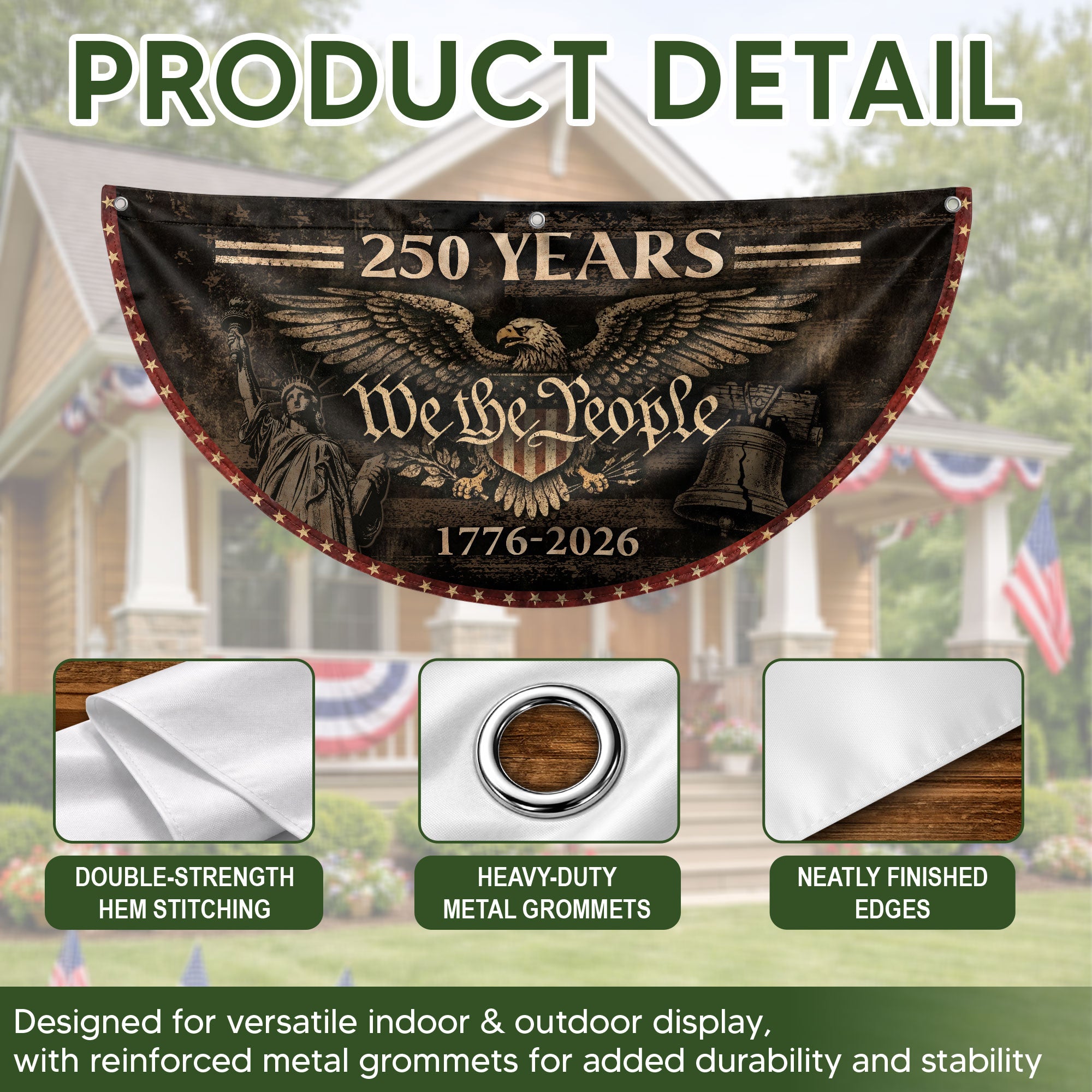 250 Years Fence Flag 1776–2026 We The People Eagle Patriotic Banner USA Decor