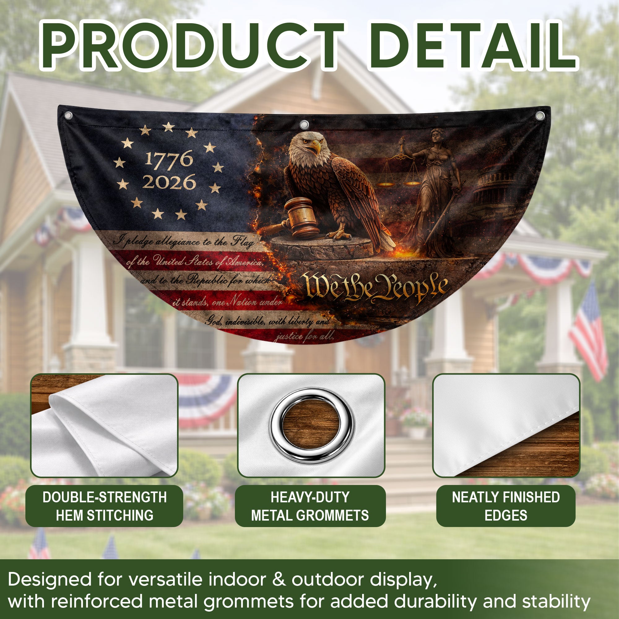 Pledge of Allegiance Fence Flag 1776-2026 Patriotic Eagle - We The People Outdoor Decor