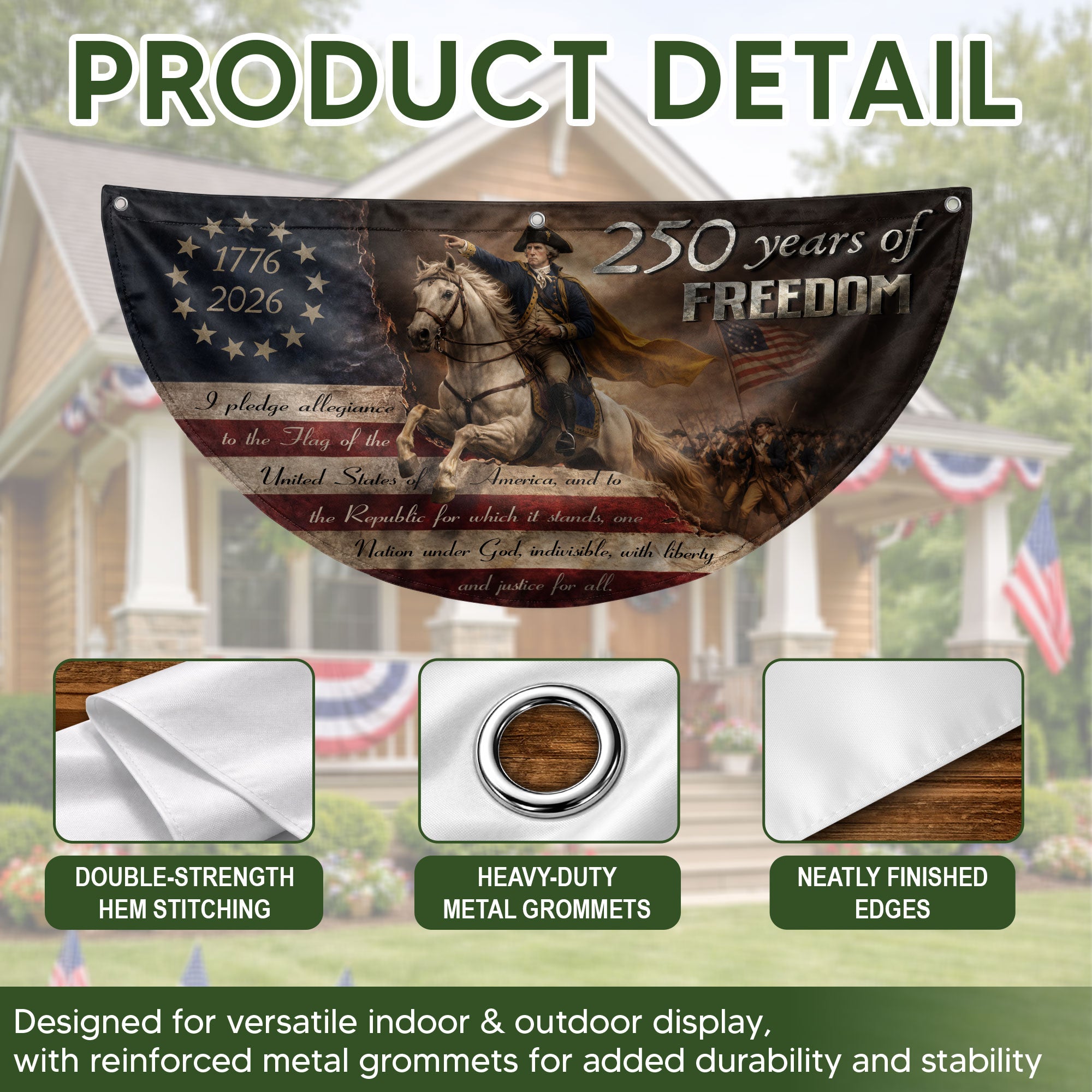 250 Years of Freedom Fence Flag George Washington Patriotic 1776-2026 Outdoor Banner