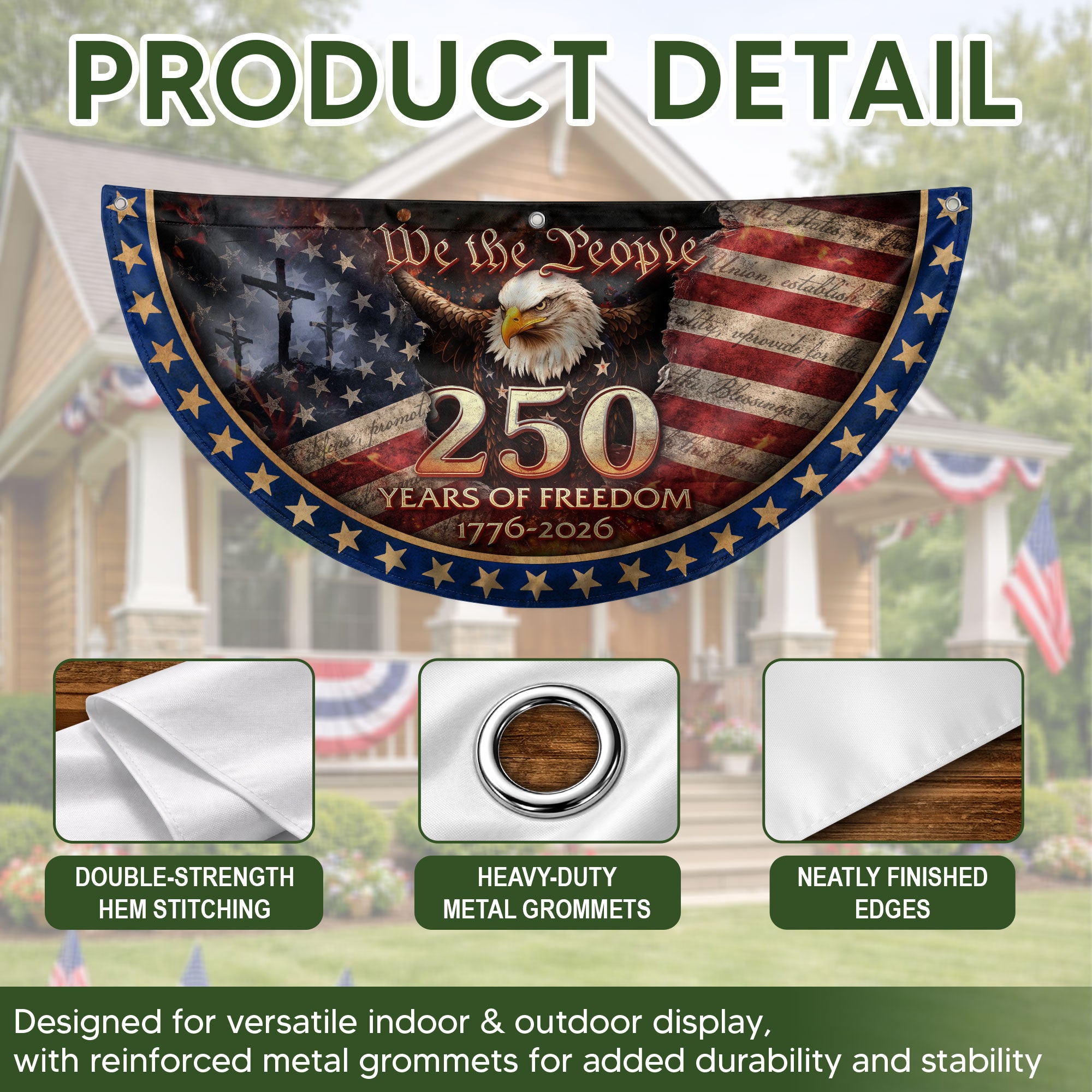 USA 250th Anniversary Fence Flag 1776-2026 – American Flag with Cross We The People Christian Patriotic Banner