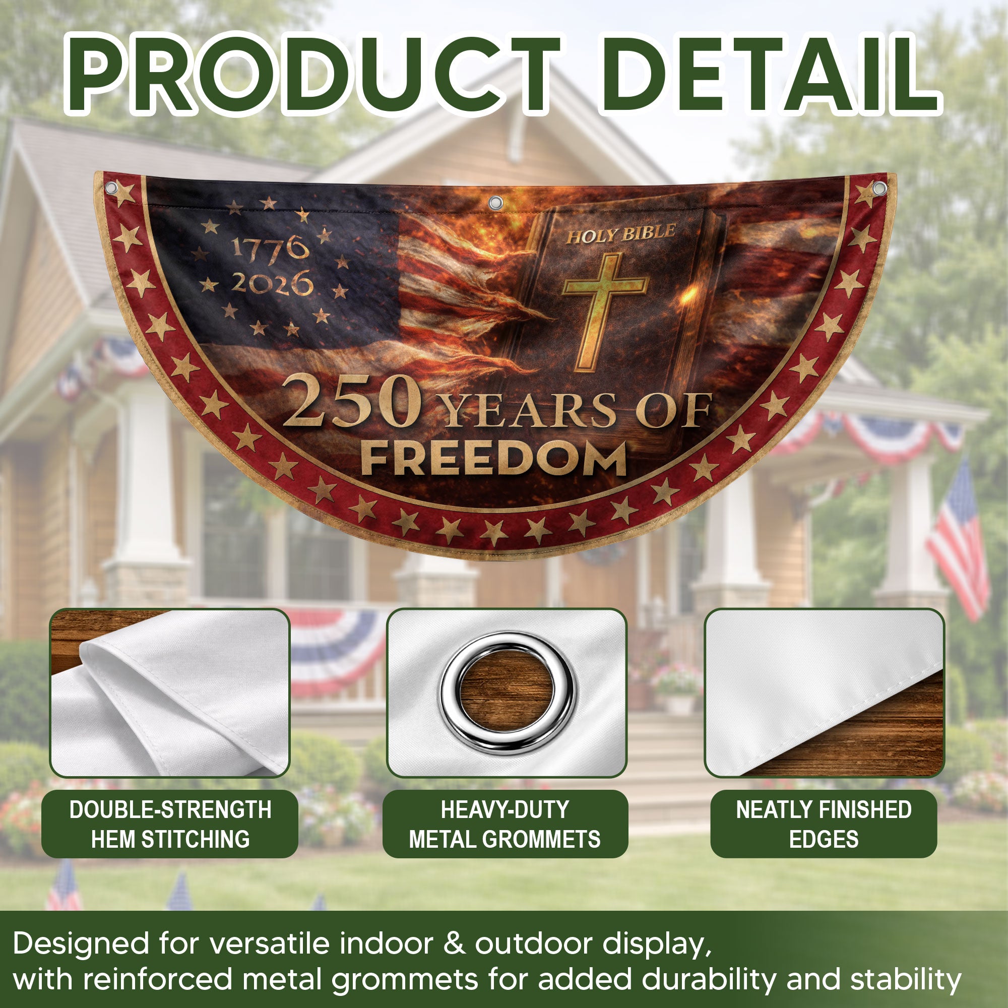 Christian Patriotic Fence Flag 1776-2026 – Holy Bible American Flag 250 Years of Freedom Double Sided Banner
