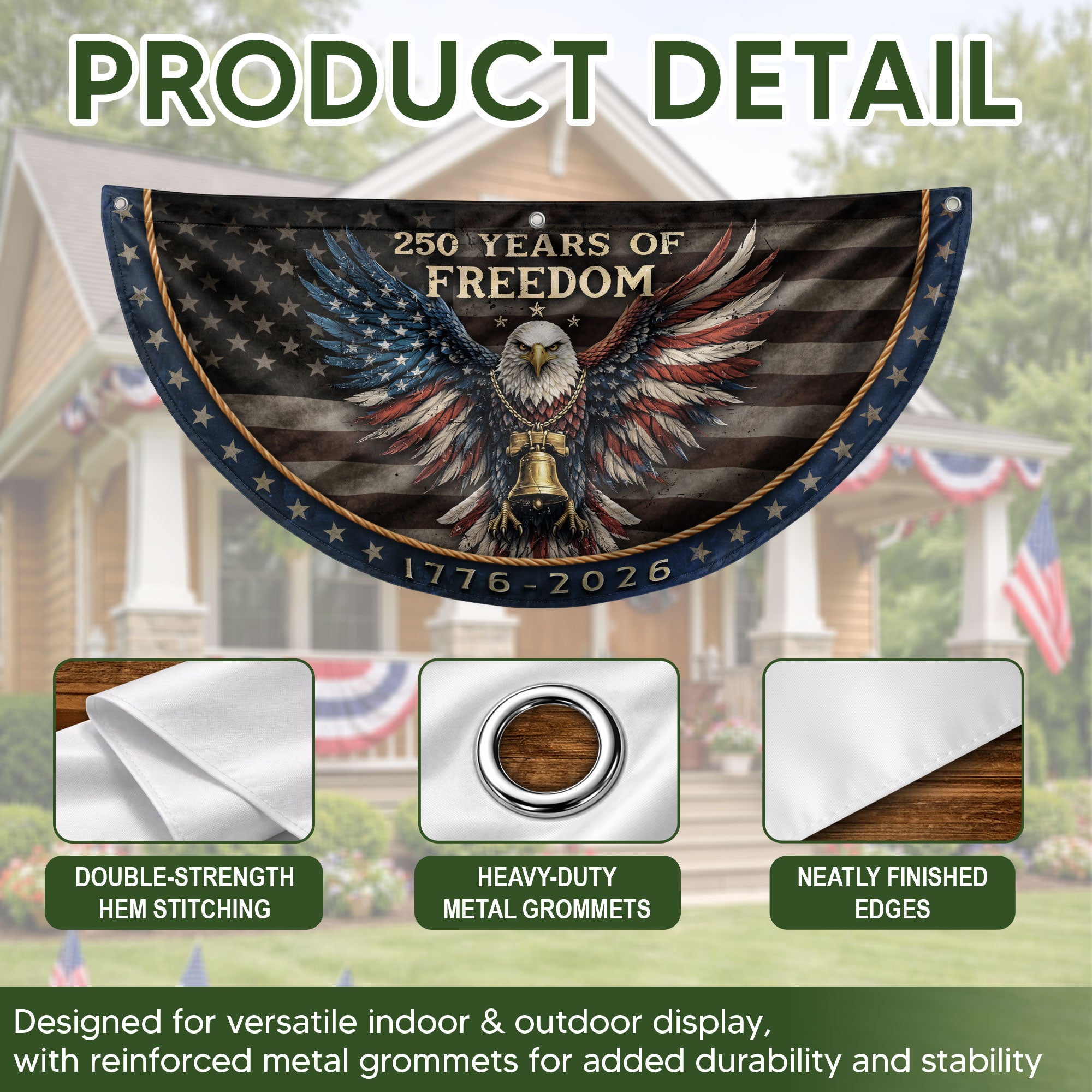 250 Years of Freedom Fence Flag 1776-2026 Patriotic Eagle Liberty Bell Banner