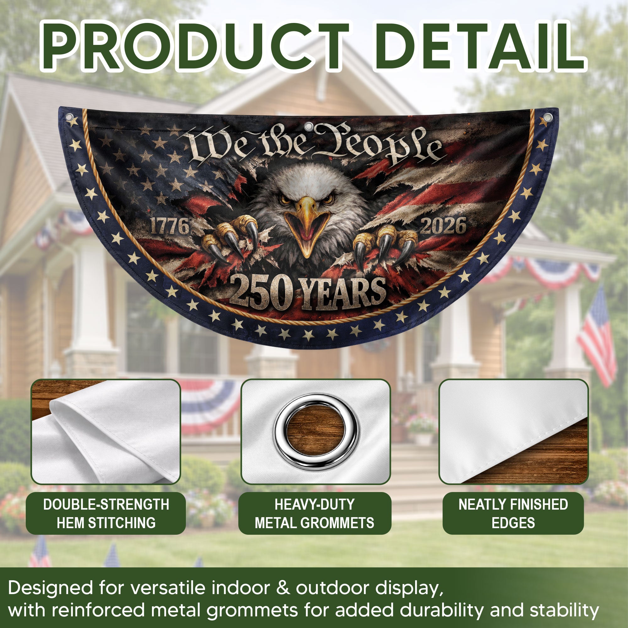 We The People Eagle Fence Flag 250 Years 1776-2026 Patriotic Double Sided Banner