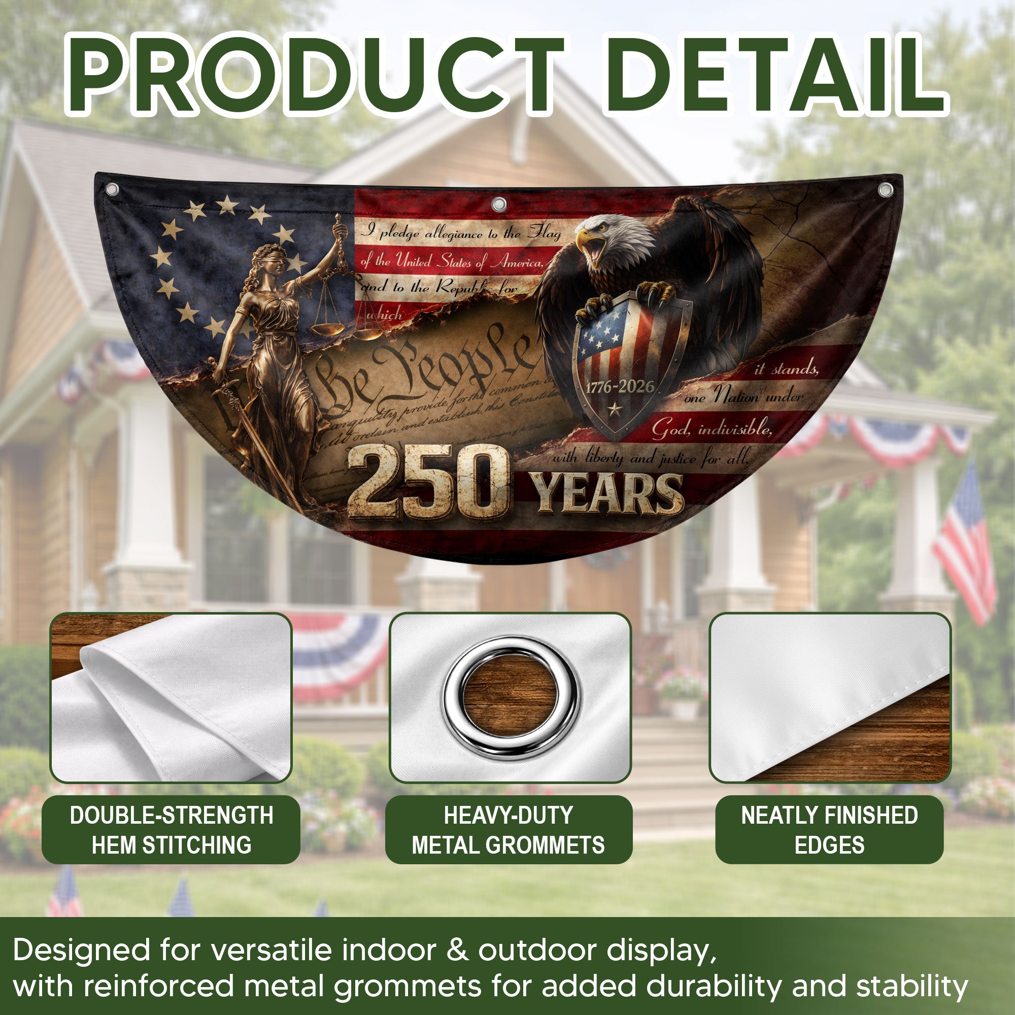 We The People Lady Justice Fence Flag 250 Years Patriotic Eagle - 1776-2026 Flag Decor