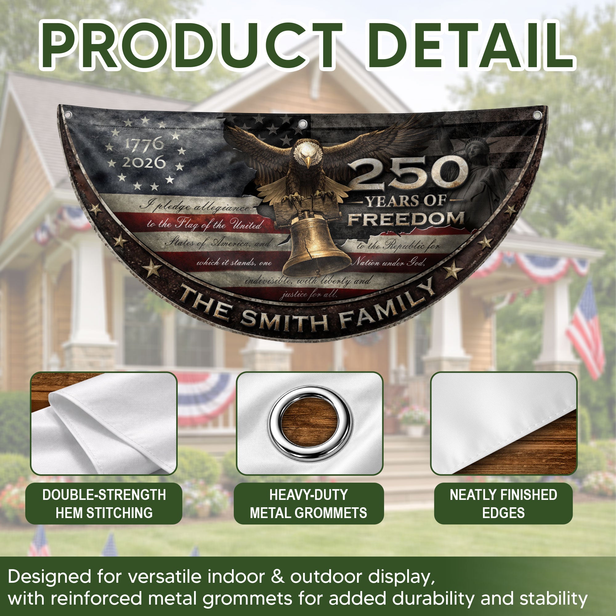 250 Years of Freedom Flag Fence Flag Custom Family Name, American Flag with Eagle, We The People Banner Decor