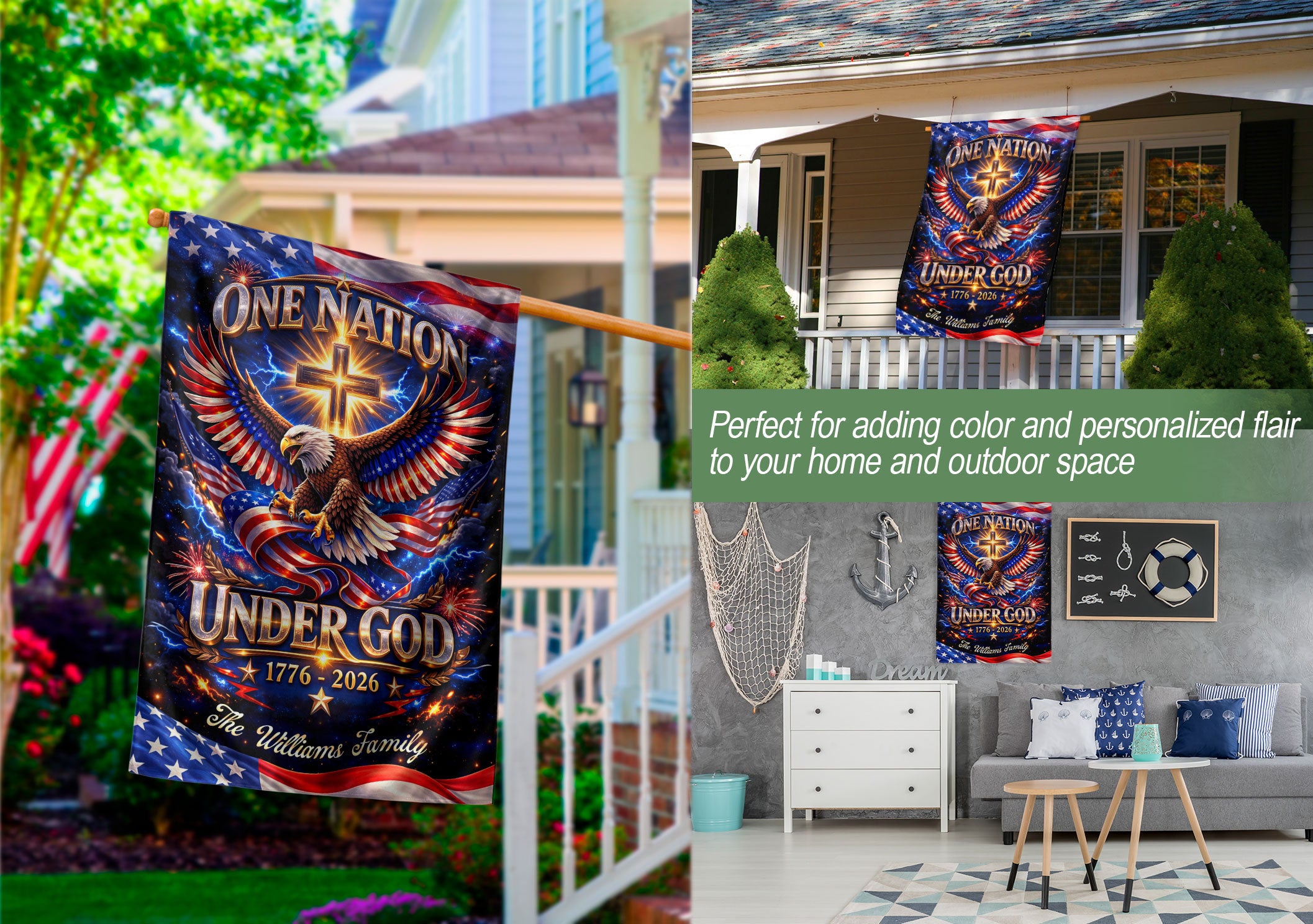 Personalized Faith & Freedom Garden Flag – 250-Year USA Tribute with Eagle and Cross Motif (1776–2026)
