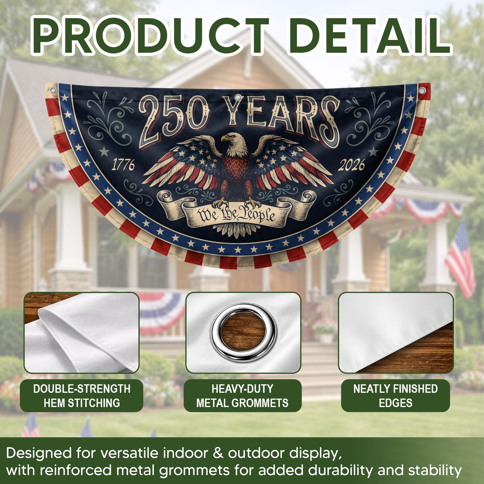Fence Flag 250 Years of Freedom 1776-2026 Patriotic Eagle Outdoor Porch Railing Banner