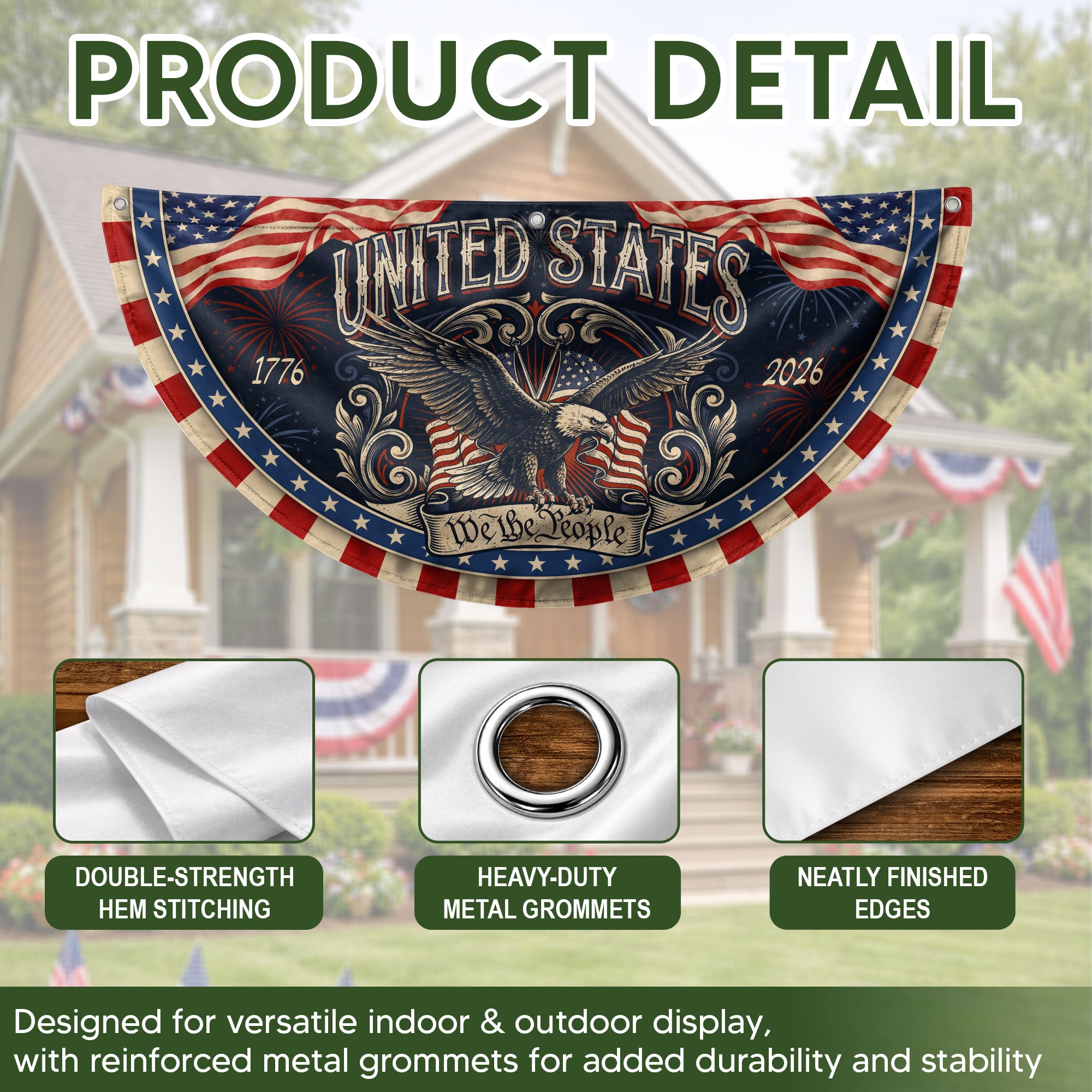Patriotic Fence Flag 250 Years of Freedom 1776-2026 Decor - We The People Outdoor Banner