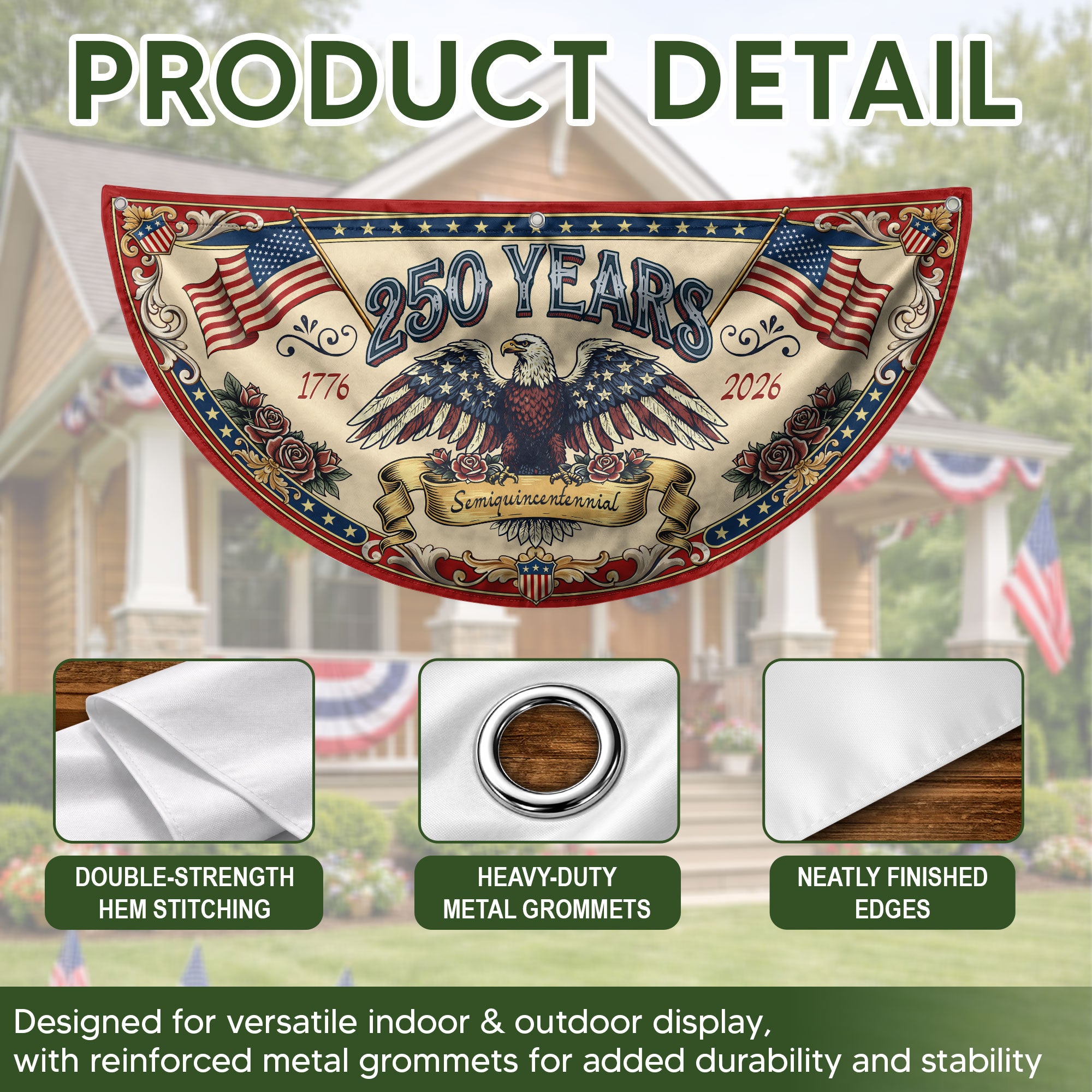 250th Anniversary USA Fence Flag - Patriotic Decor for 2026 Celebration