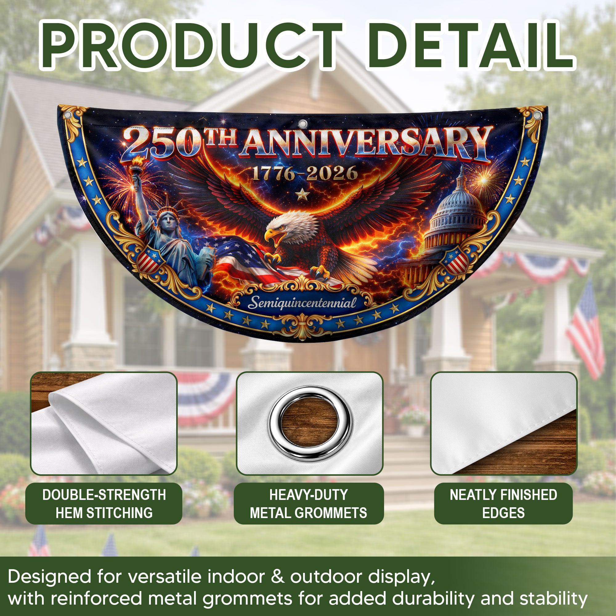 250 Years of Freedom Fence Flag 1776-2026 Patriotic Eagle Statue of Liberty Banner