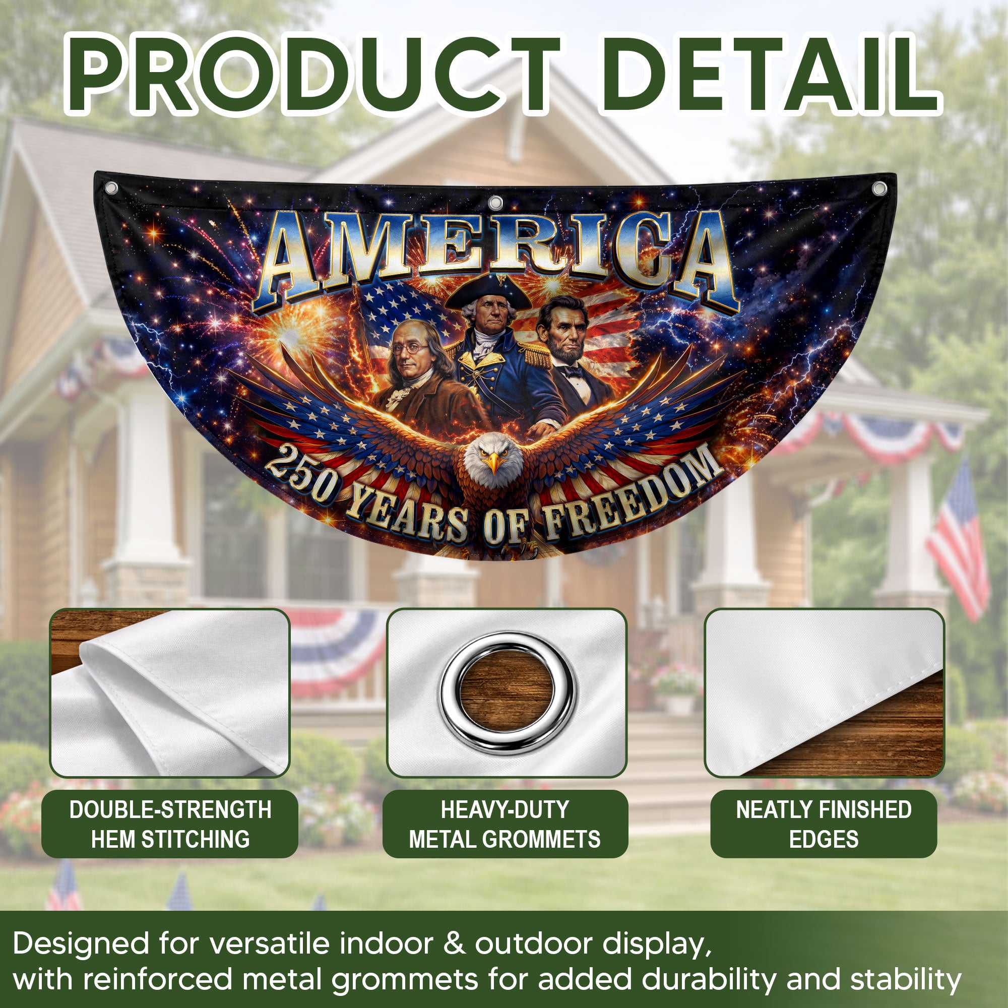America 250 Years of Freedom Fence - Patriotic Eagle & Founding Fathers for 2026