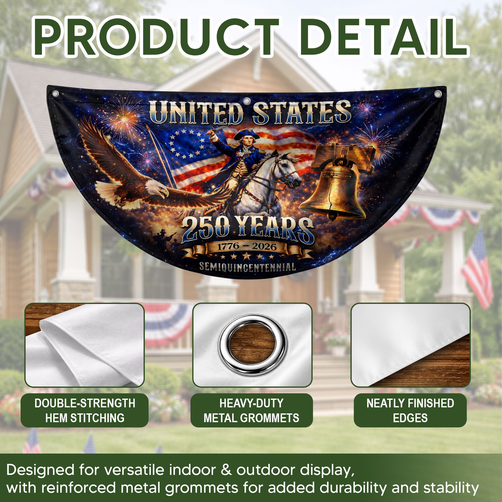 USA 250 Years Fence Flag 1776-2026 George Washington Eagle Patriotic